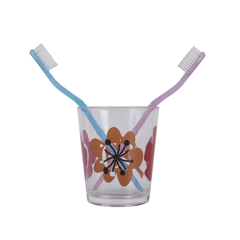Diş Fırçalık Ve Macun Kabı Kırmızı Papatya 8x8x9cm 350ml