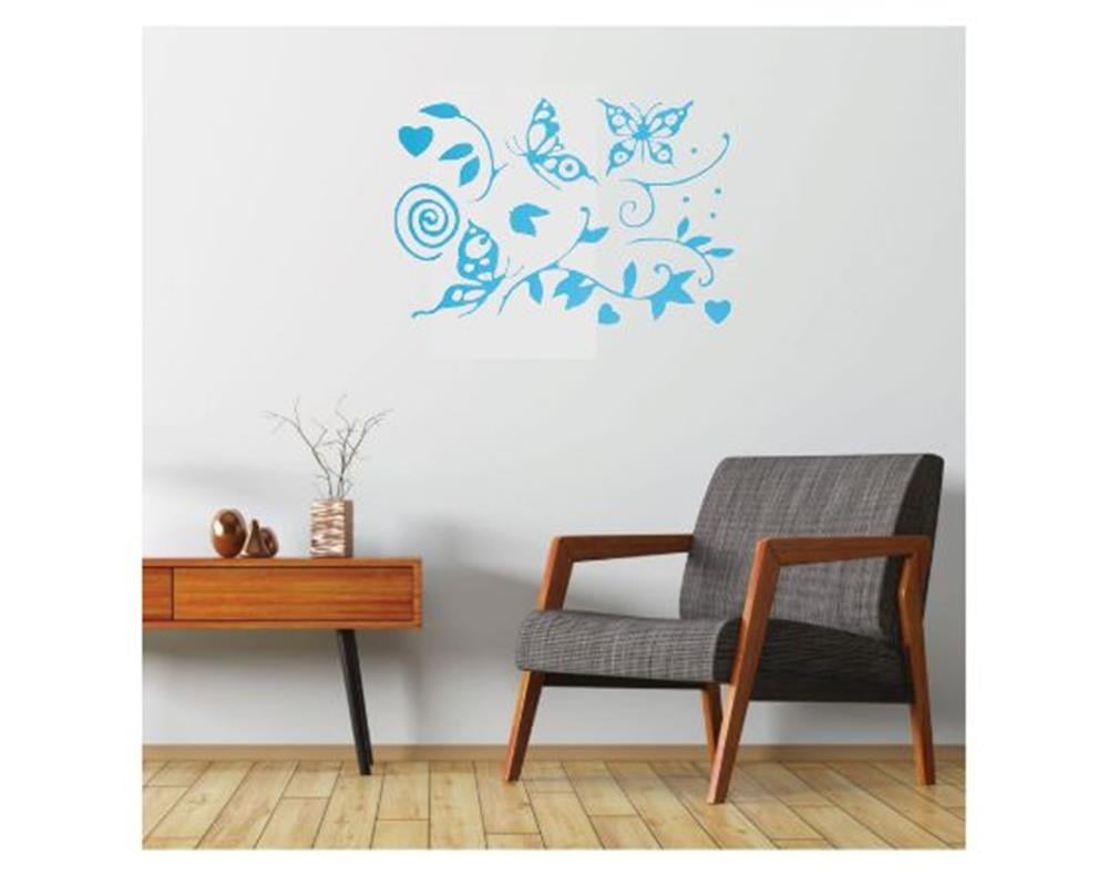 Duvar Süsü (Sticker) 2 Adet Mavi Kelebekli Şeffaf Filmli Pvc 48x33x0,5cm