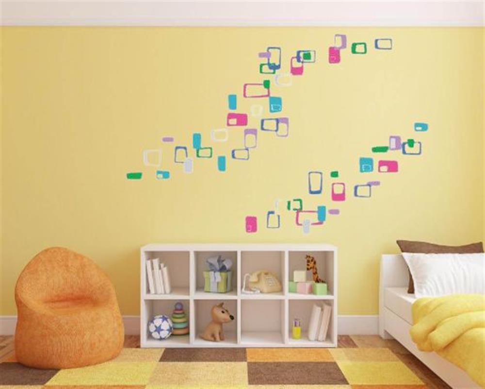 Duvar Süsü (Sticker) 2 Adet Renkli Kareli Pvc 48x33x0,5cm
