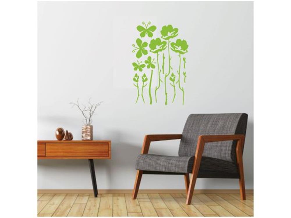 Duvar Süsü (Sticker) Yeşil Çiçekli Şeffaf Filmli Pvc 48x33x0,5cm