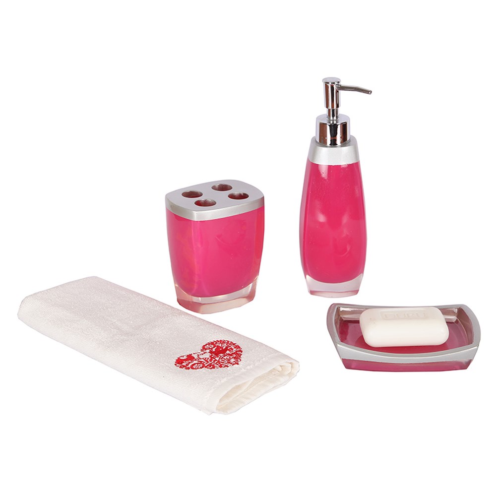 Gri Pembe 3 Lü Banyo Seti Poliresin