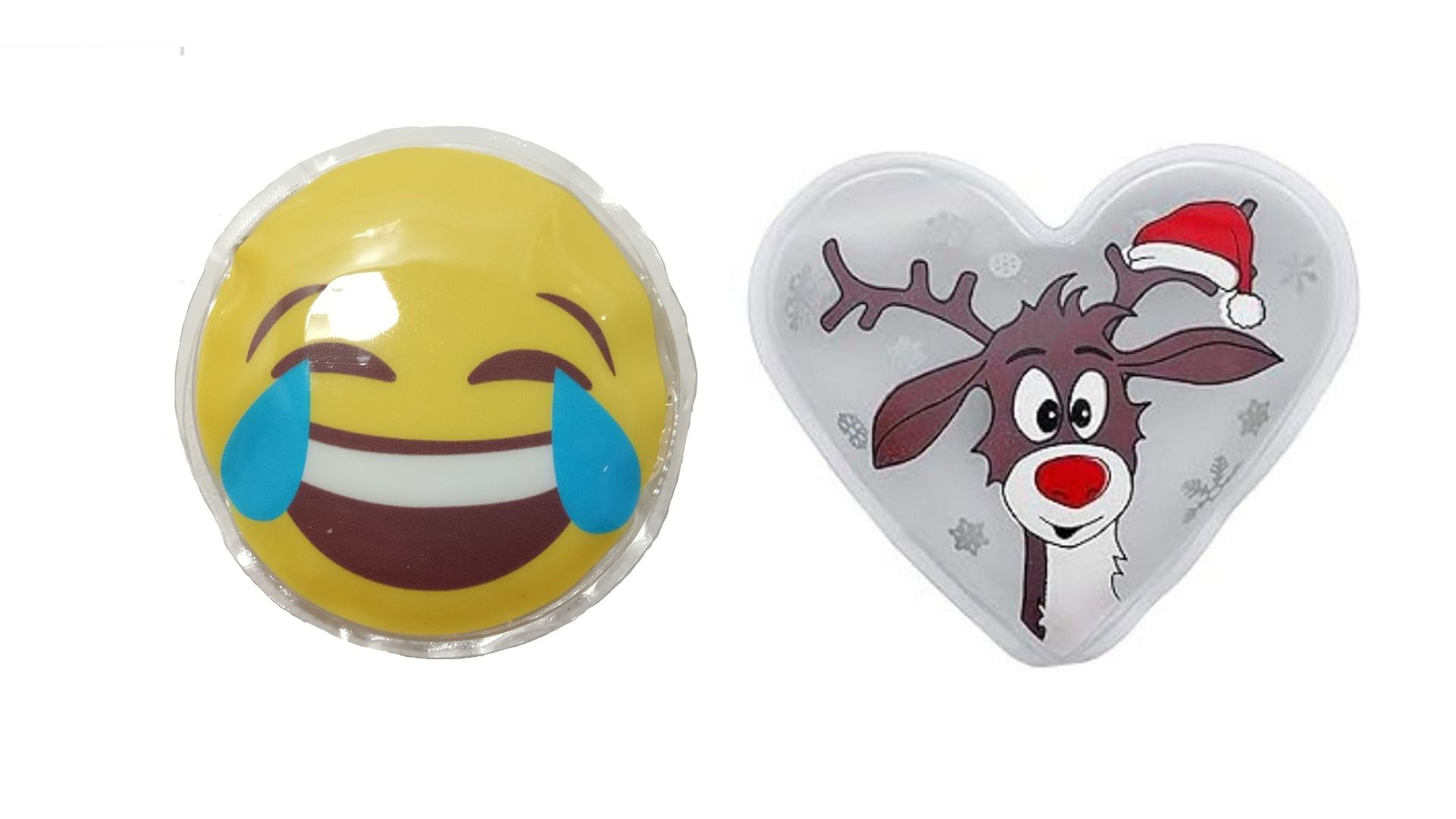 Gülen Emoji Beyaz Geyik Cep Sobası,El Isıtıcı,2 Adet Sıcak Su Torbası Pvc  9Cm