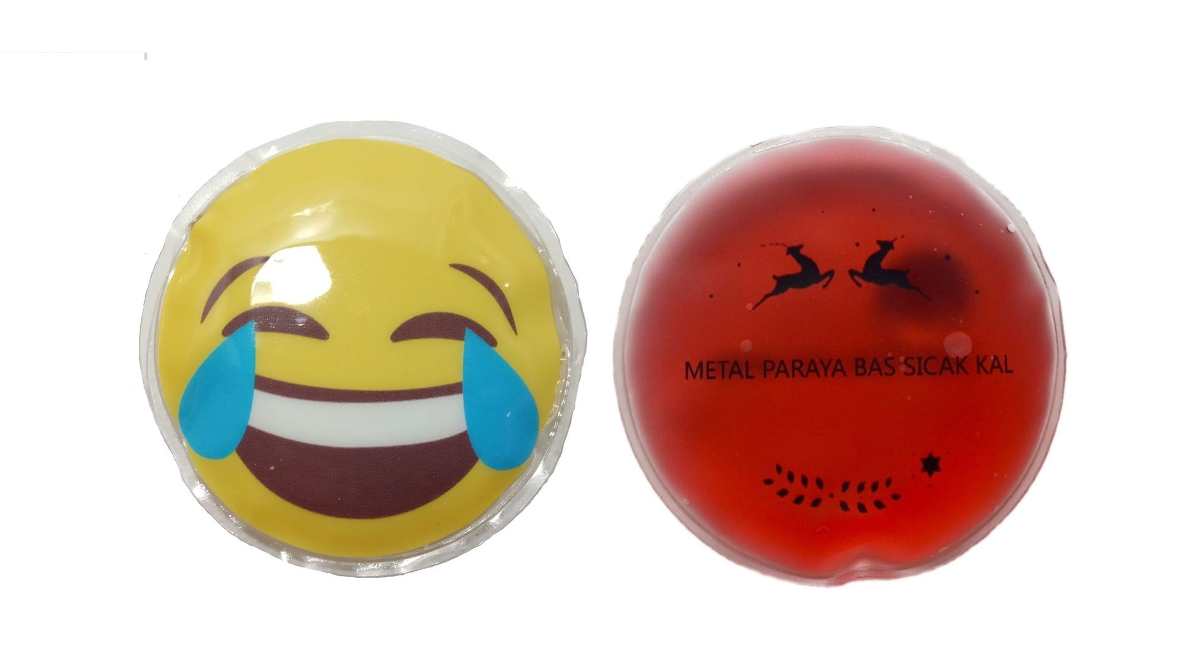 Gülen Emoji Kırmızı Ceylan Cep Sobası,El Isıtıcı,2 Adet Sıcak Su Torbası Pvc  9Cm