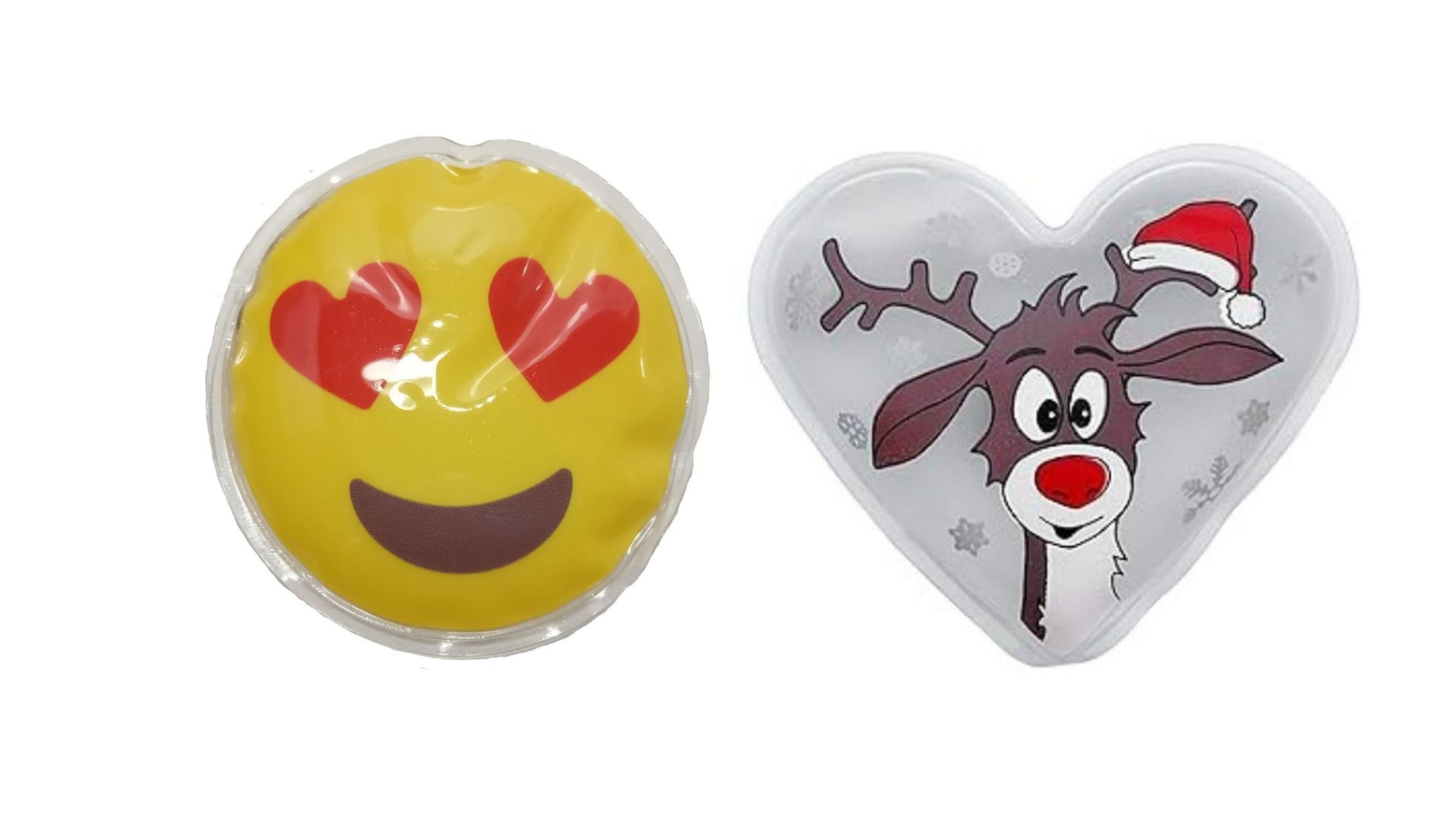Kalp Emoji Beyaz Geyik Cep Sobası,El Isıtıcı,2 Adet Sıcak Su Torbası Pvc  9Cm