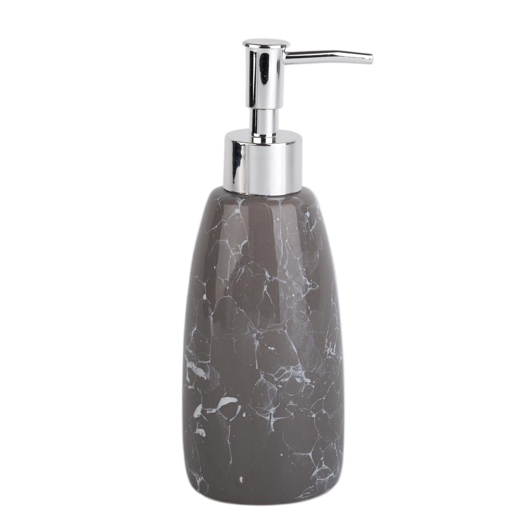 Mermer Desenli Gri Sıvı Sabunluk 8X8X17Cm 300Ml Banyo Seti  