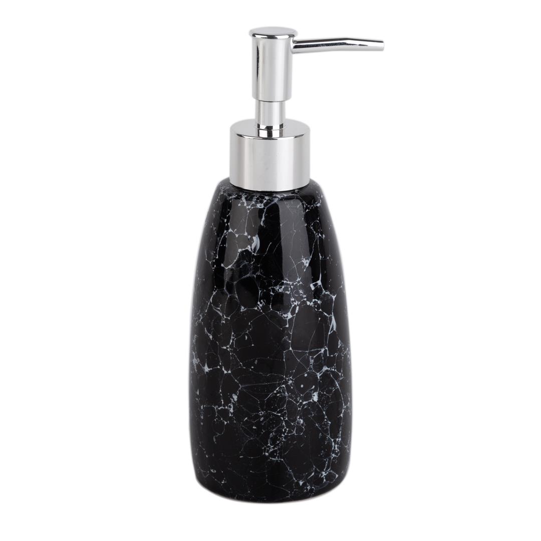 Mermer Desenli Siyah Sıvı Sabunluk 8X8X17Cm 300Ml Banyo Seti  