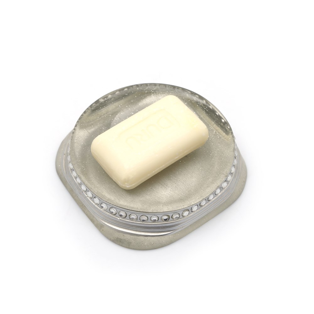 Sabunluk Kristal Taşlı Gümüş Poliresin 12x12x2cm