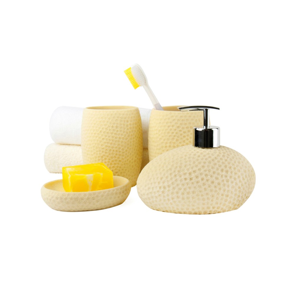 Sarı Petek Desenli 4 Lü Banyo Seti 20x20x13cm