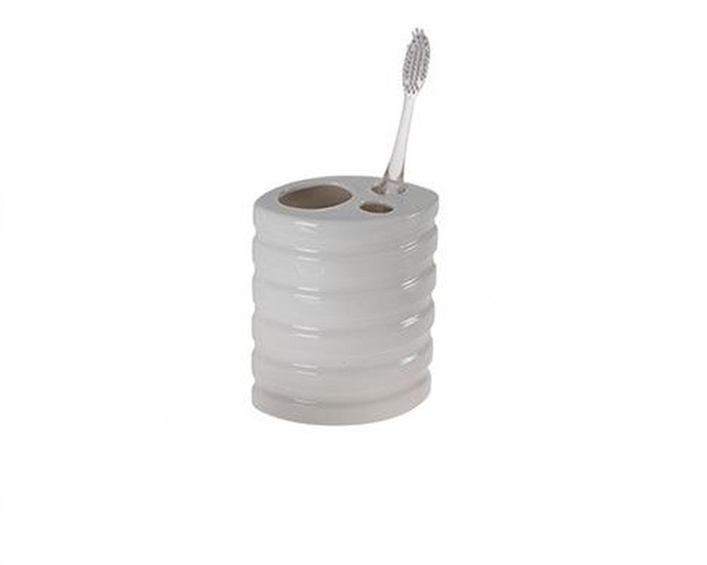 Seramik Diş Fırçalık Oval Çizgili Model 9x6x11cm