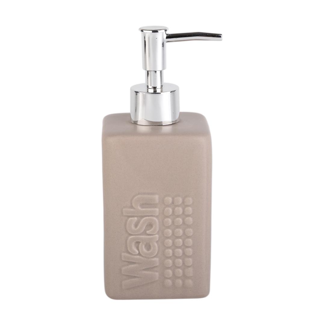 Seramik Sıvı Sabunluk Bej Modern 7X7X17Cm 300Ml Banyo Seti  
