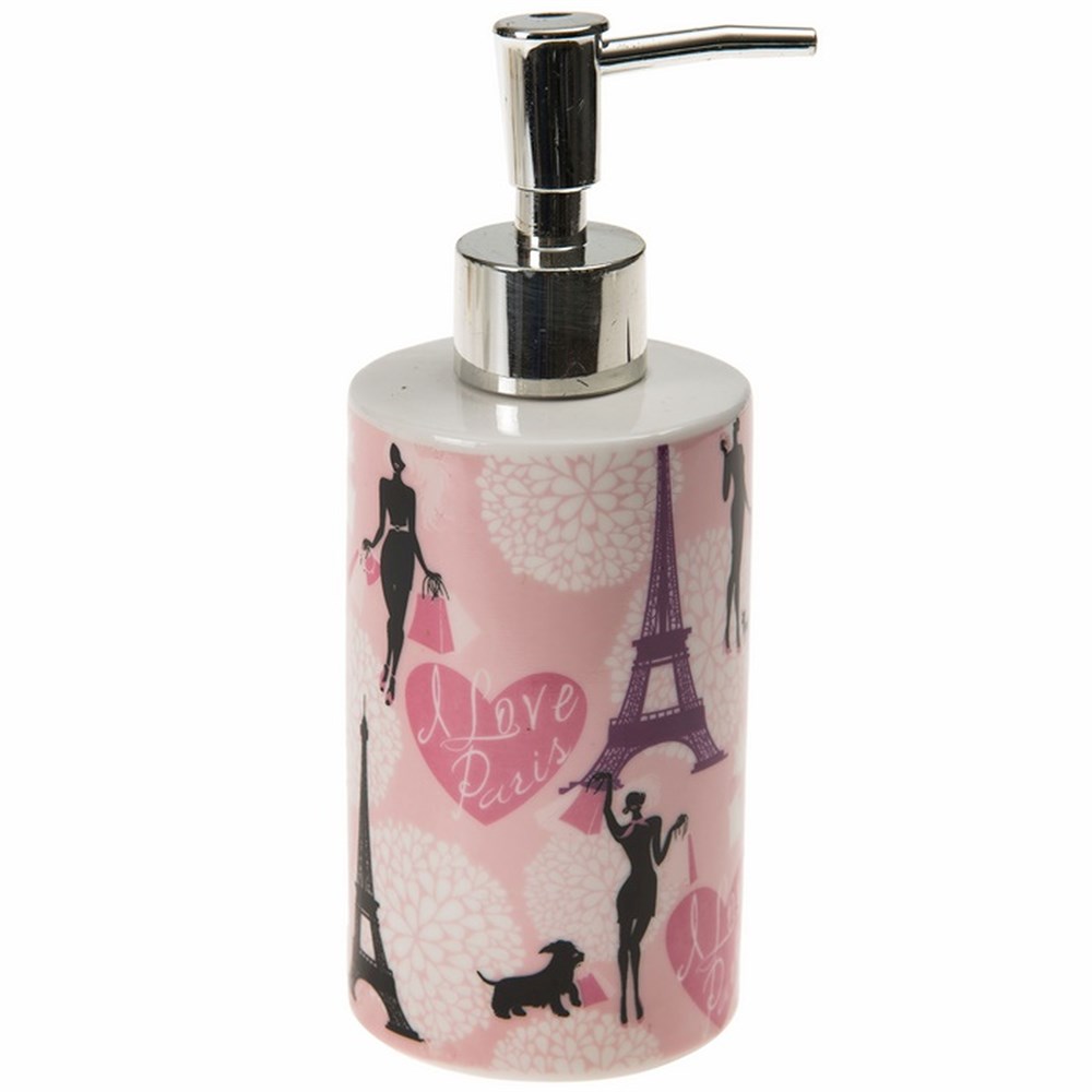 Seramik Sıvı Sabunluk Kızlı Paris Desenli 7x7x18cm 320ml
