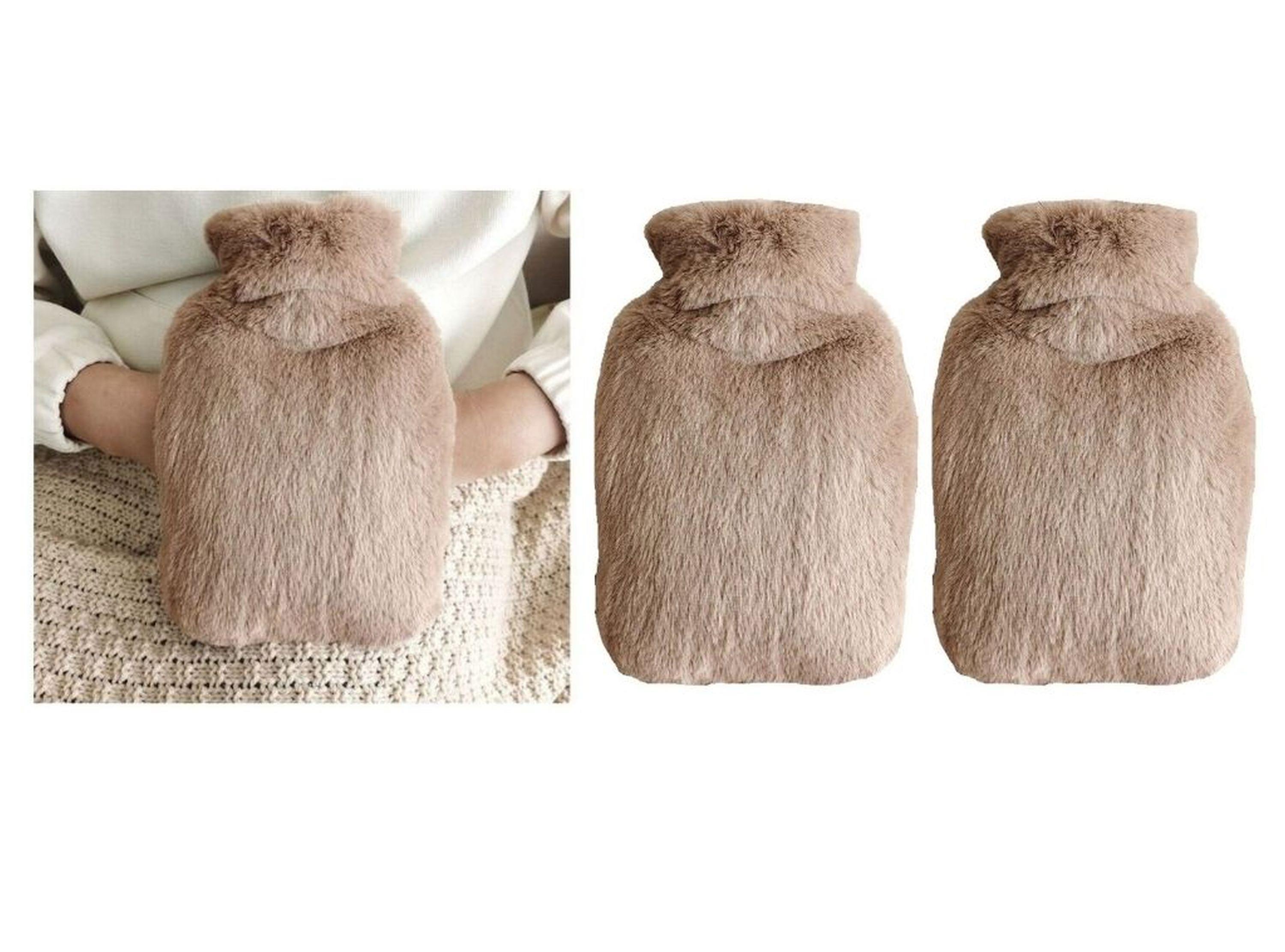 Sıcak Su Torbası 2 Adet,Yan Cepli Bej Peluş Termofor 27X17X2Cm  750Ml