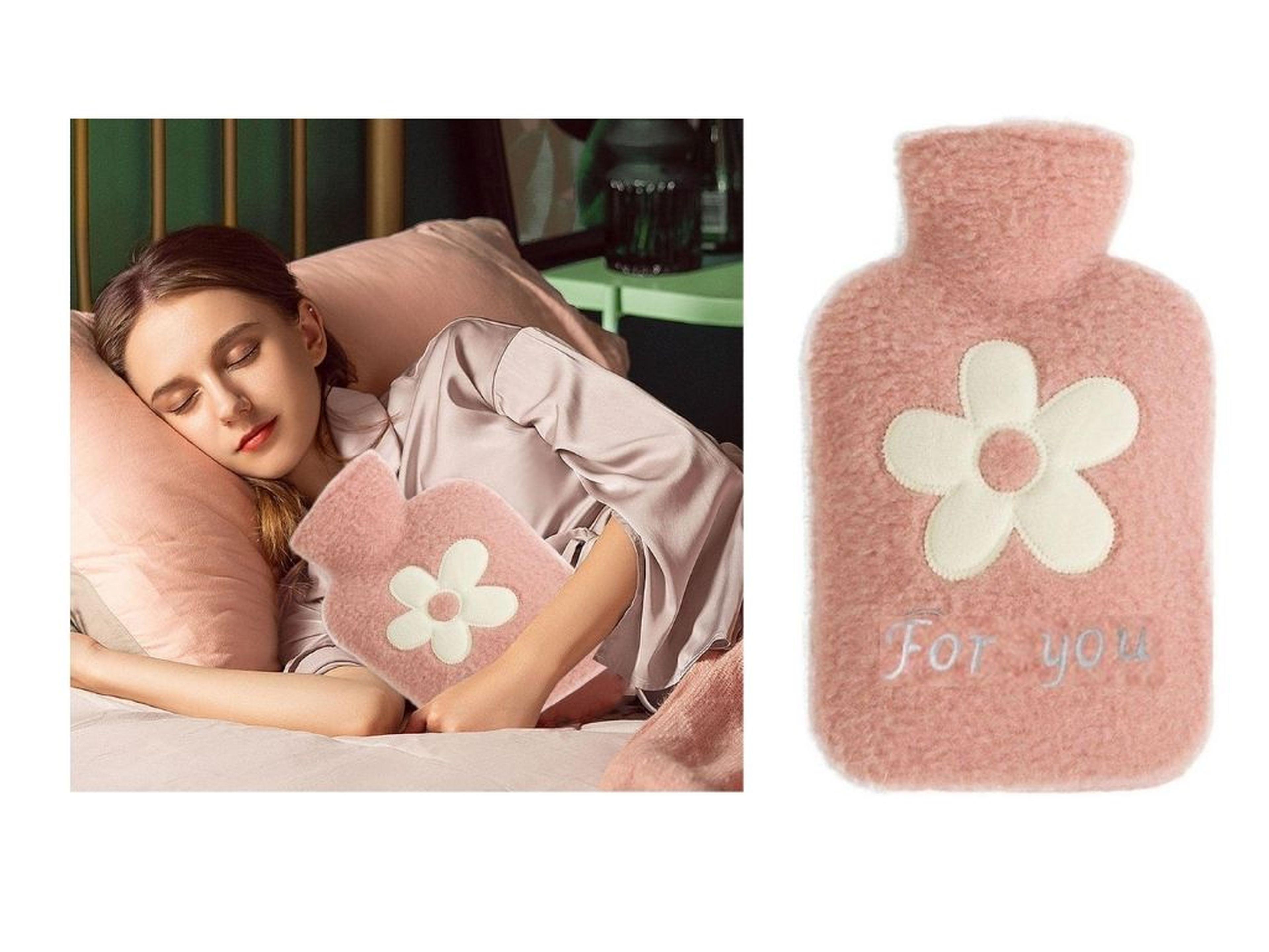 Sıcak Su Torbası Peluş Papatya Desenli Pembe  21X13,5X2Cm 500 Ml