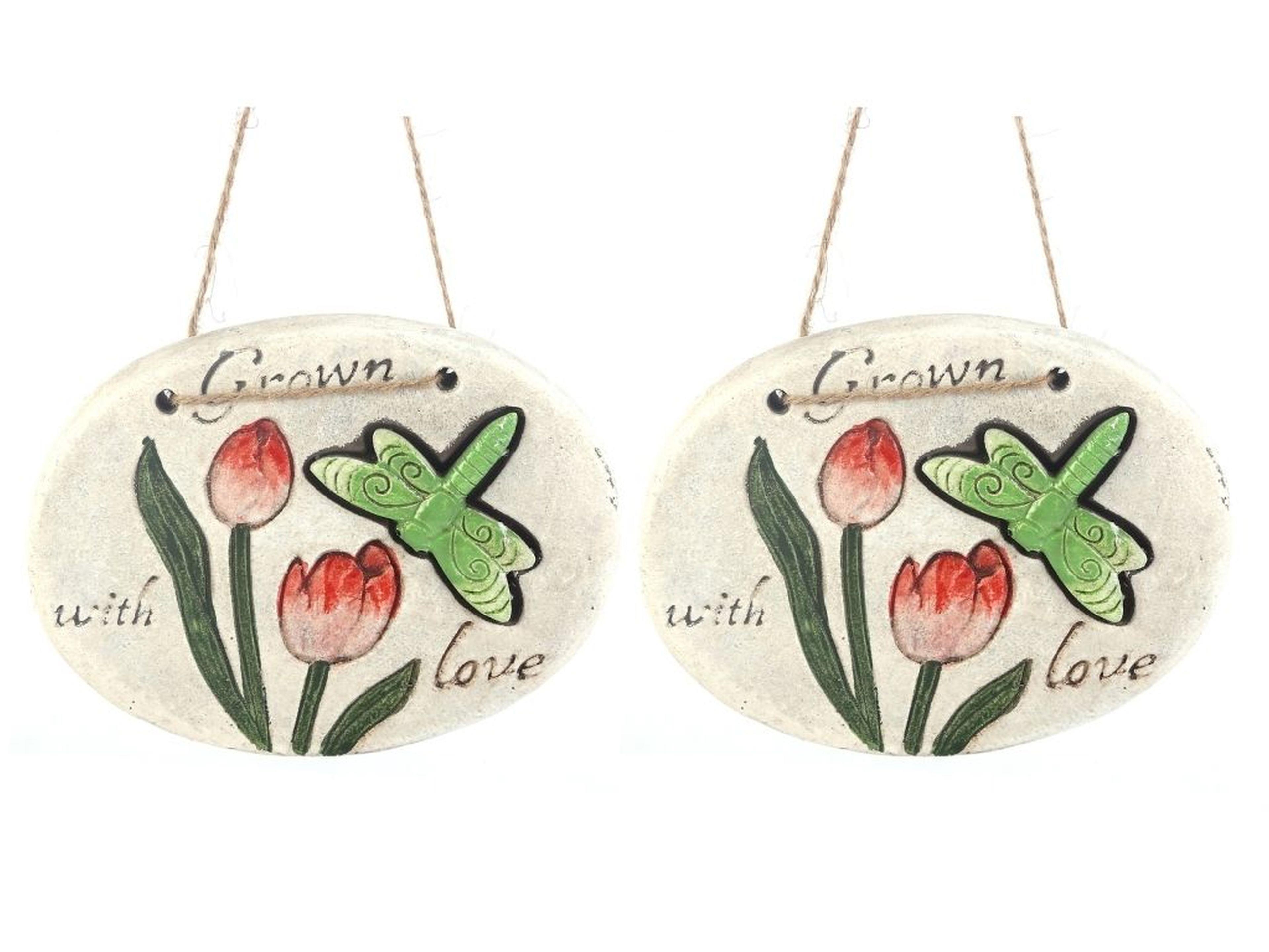 2 Adet Asılabilir Balkon Ve Bahçe Süsü Yeşil Yusufçuk Desenli Oval 17X15X1,3Cm Duvar Süsü,Taşı Balkon,Bahçe Ve Oda Dekor  Hoşgeldiniz Tablo,Tabela