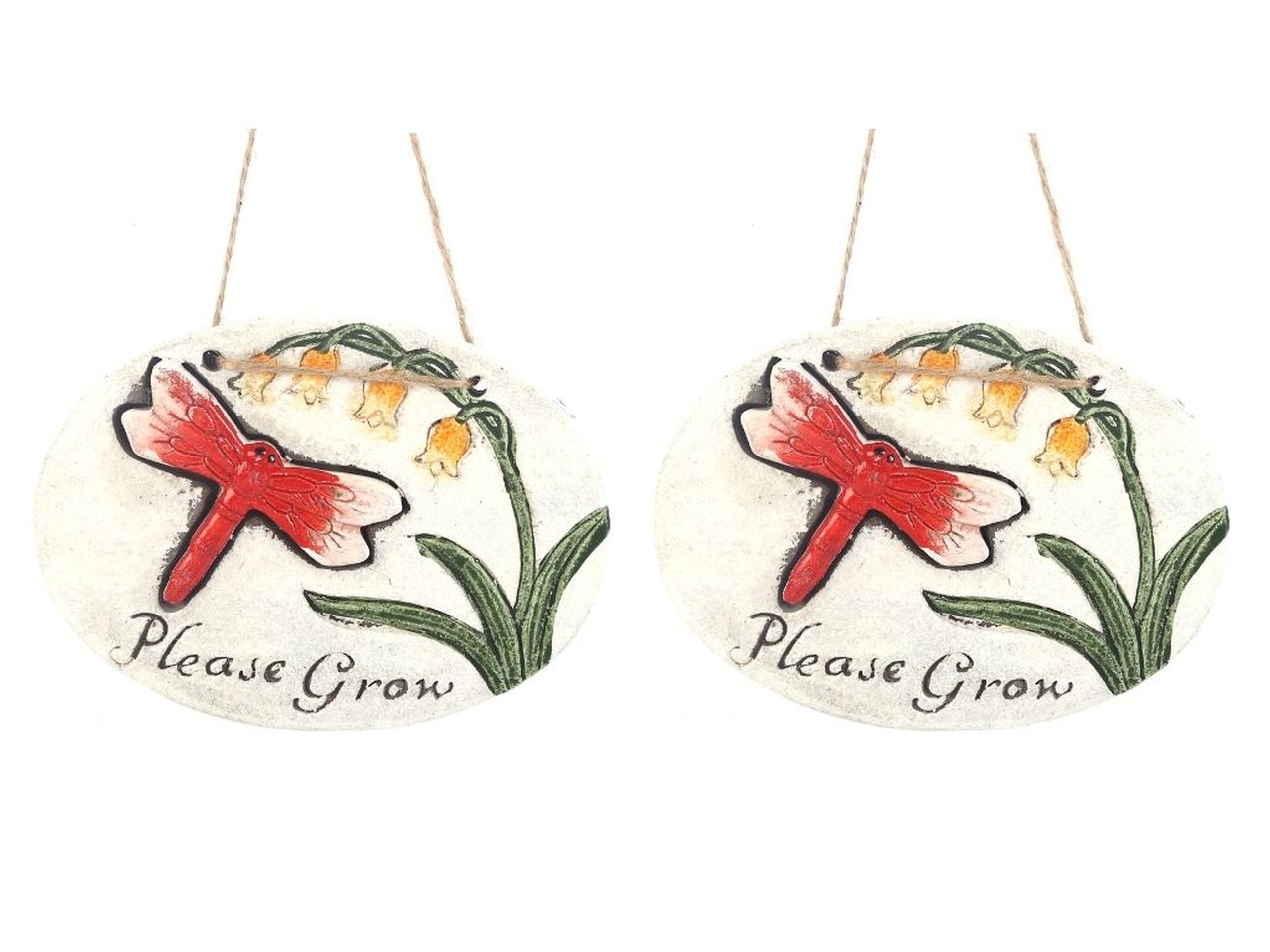 2 Adet Asılabilir Balkon Ve Bahçe Süsü Kırmızı Yusufçuk Desenli Oval 17X15X1,3Cm Duvar Süsü,Taşı Balkon,Bahçe Ve Oda Dekor  Hoşgeldiniz Tablo,Tabela