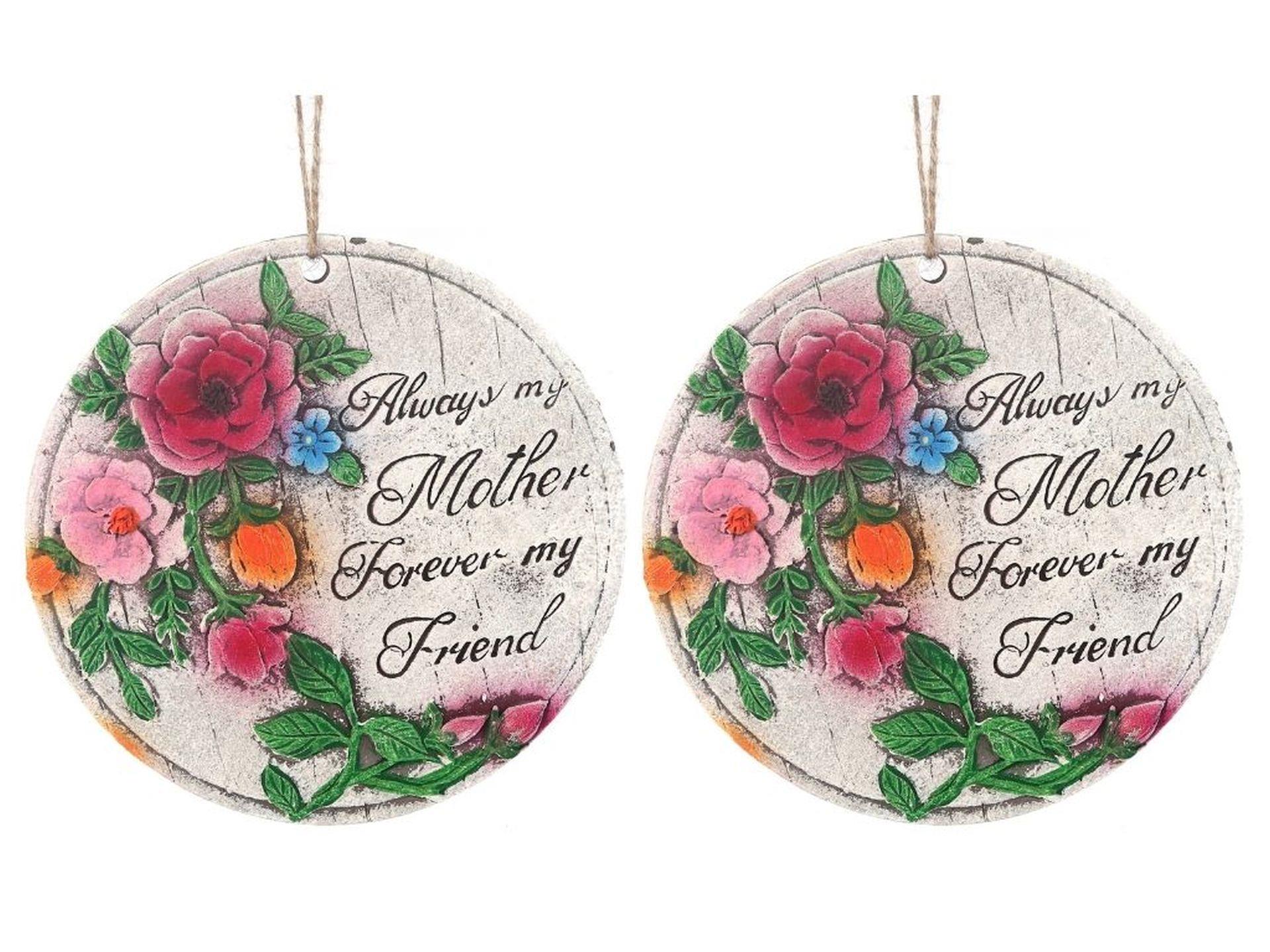 2 Adet Asılabilir Balkon Ve Bahçe Süsü Gullu,Anne Temalı Yuvarlak 15X15X1,1Cm Duvar Süsü,Taşı Balkon,Bahçe Ve Oda Dekor  Hoşgeldiniz Tablo,Tabela