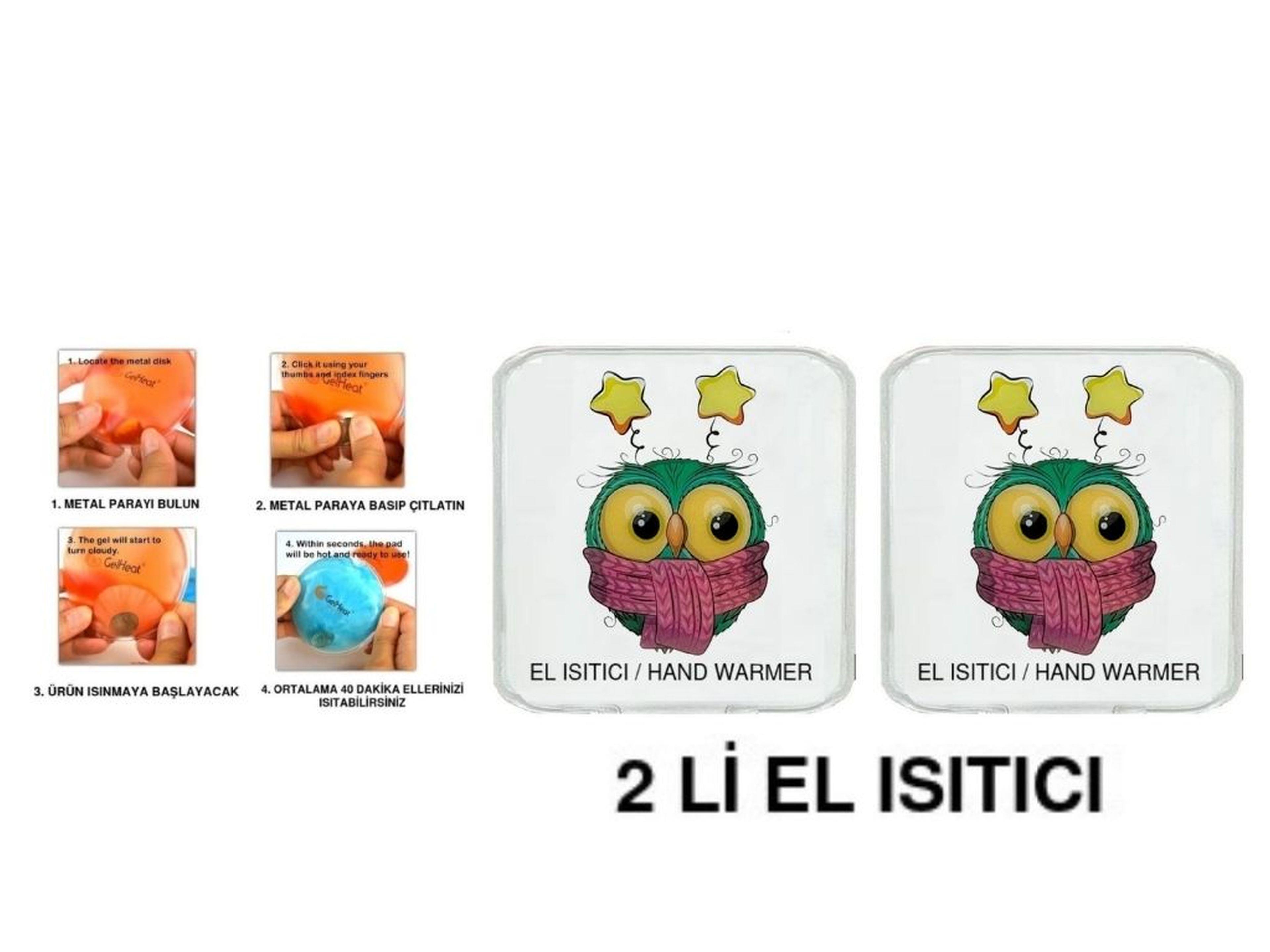 2 Adet Atkılı Baykuş Cep Sobası,El Isıtıcı,Sıcak Su Torbası Pvc  10X9,5Cm