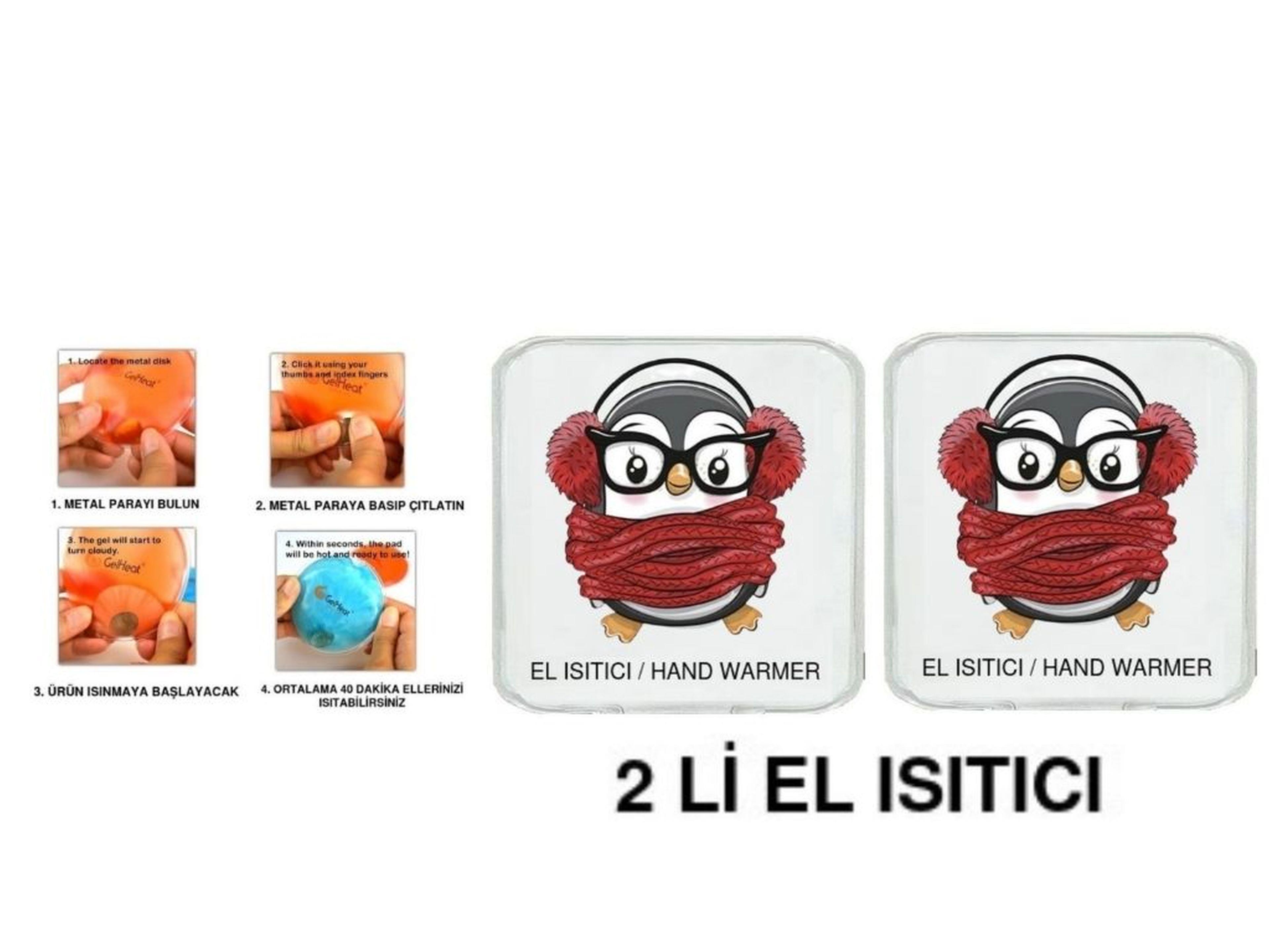 2 Adet Atkılı Penguen Cep Sobası,El Isıtıcı,Sıcak Su Torbası Pvc  10X9,5Cm