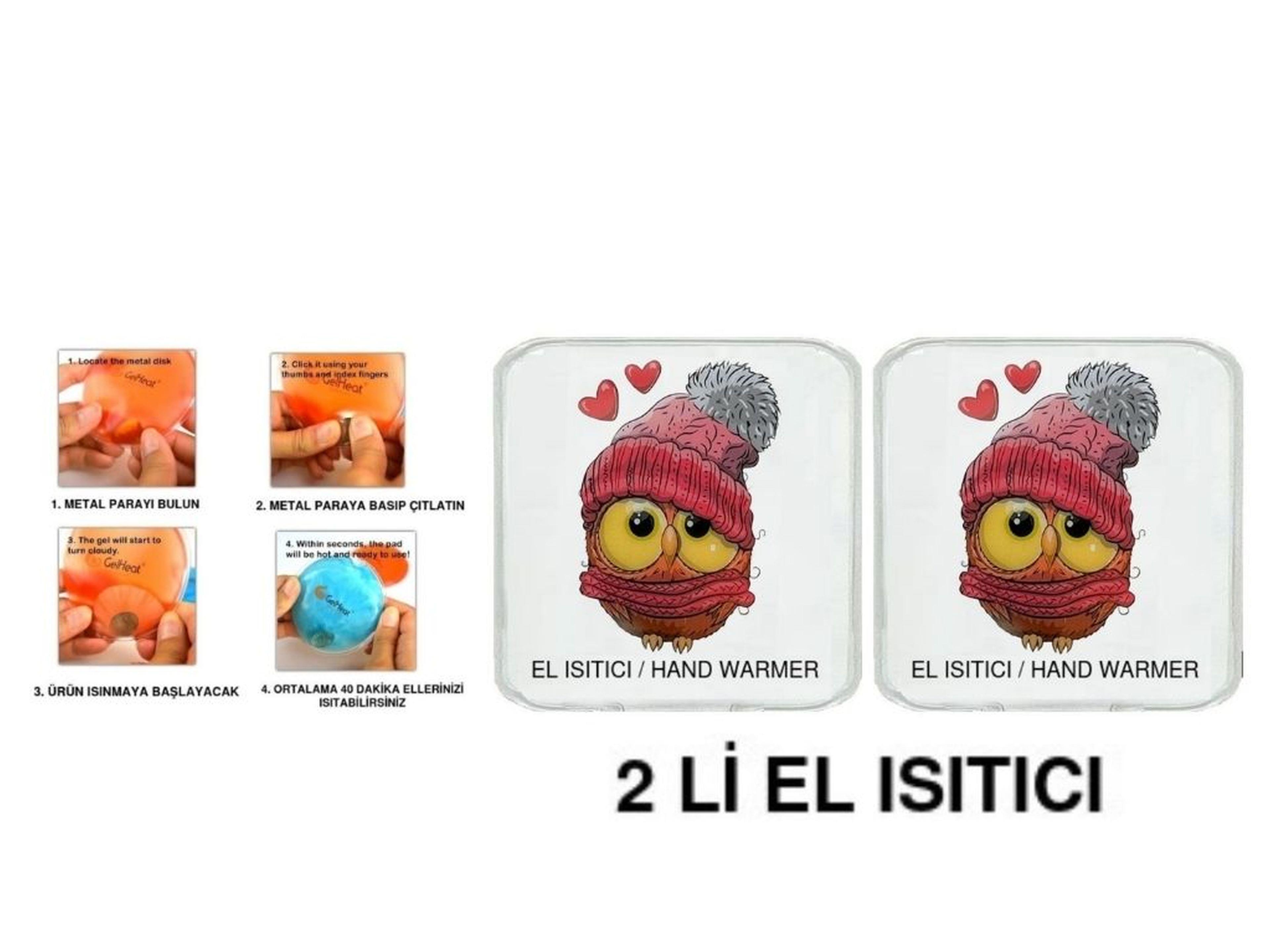 2 Adet Bereli Baykuş Cep Sobası,El Isıtıcı,Sıcak Su Torbası Pvc  10X9,5Cm