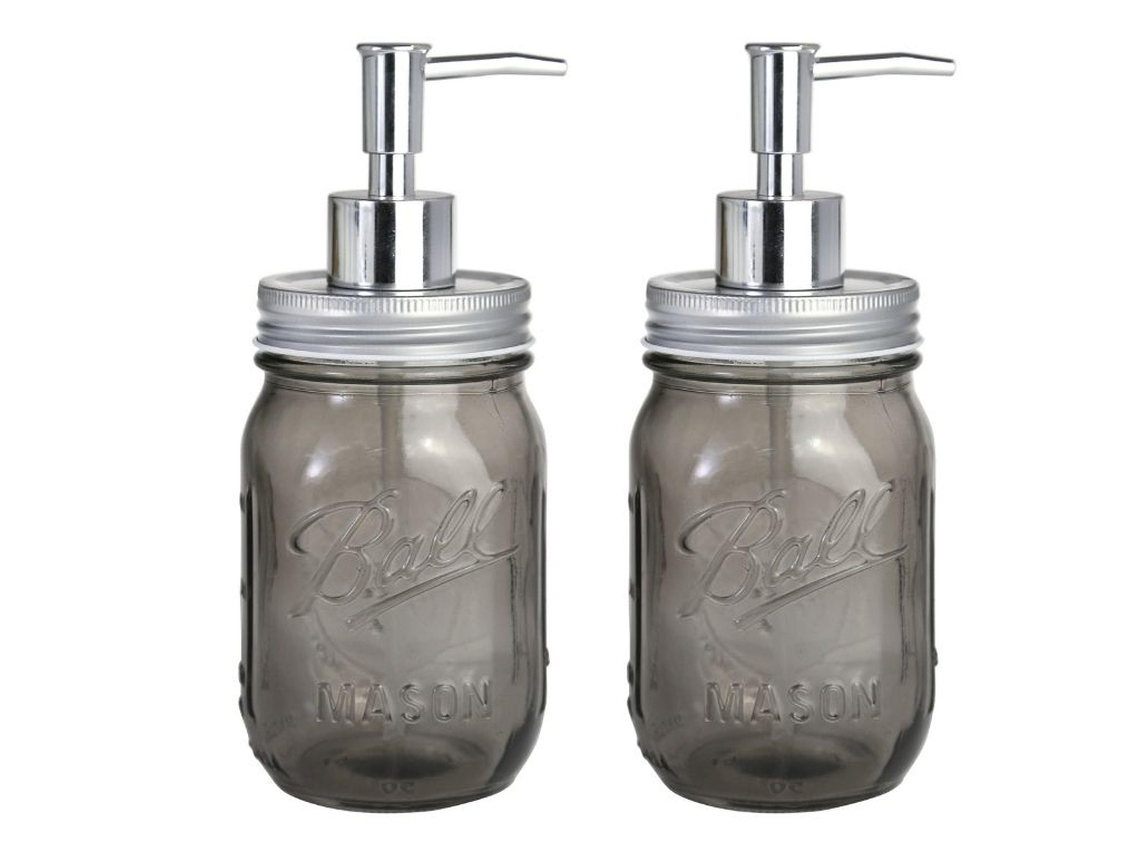 2 Adet Cam Sıvı Sabunluk,Çiçek Desenli Gri 8X8X10Cm 420Ml