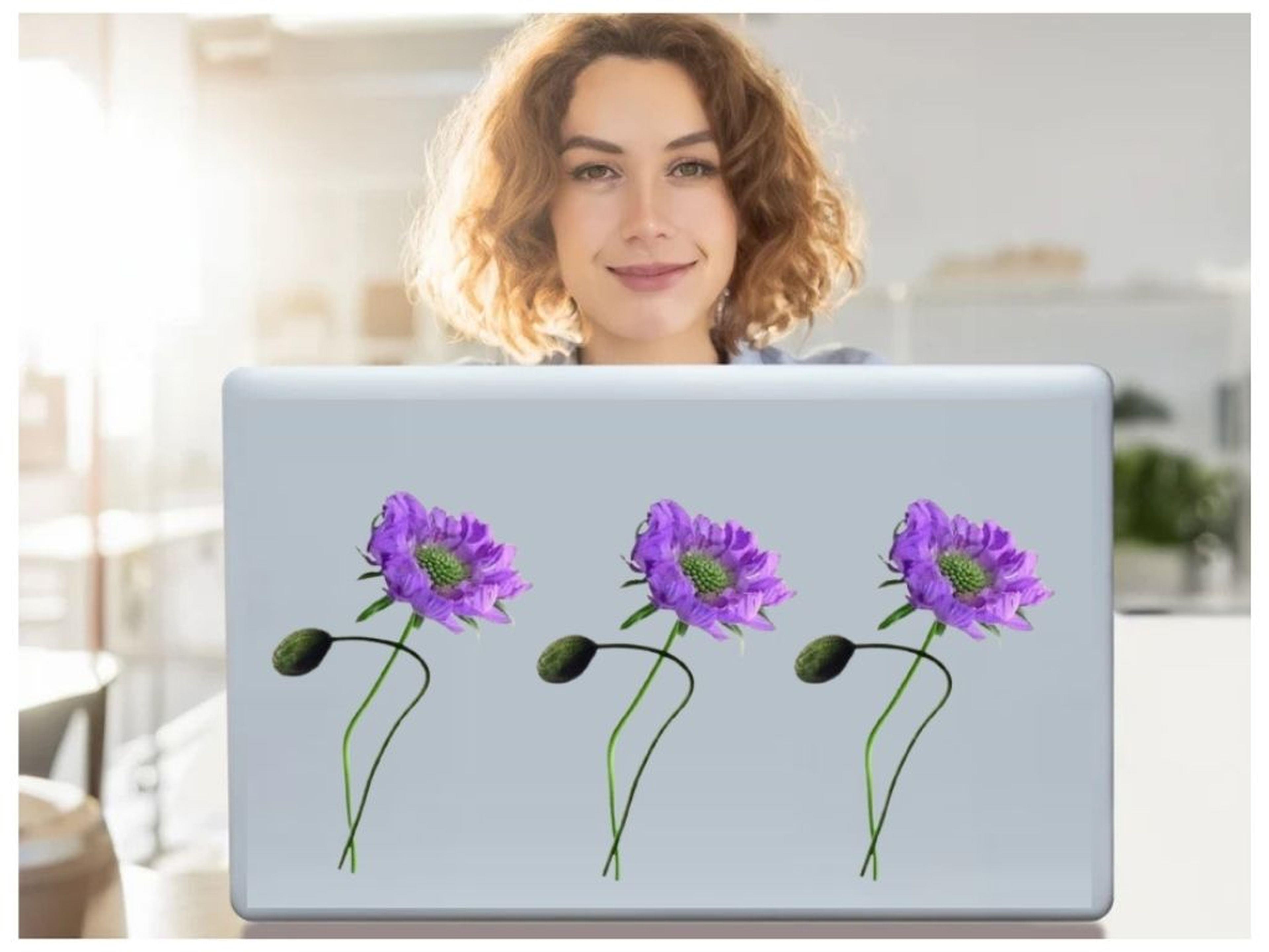 2 Adet Defter Sticker,Laptop Sticker Mor Çiçekli  Pvc 70X50X0,5Cm