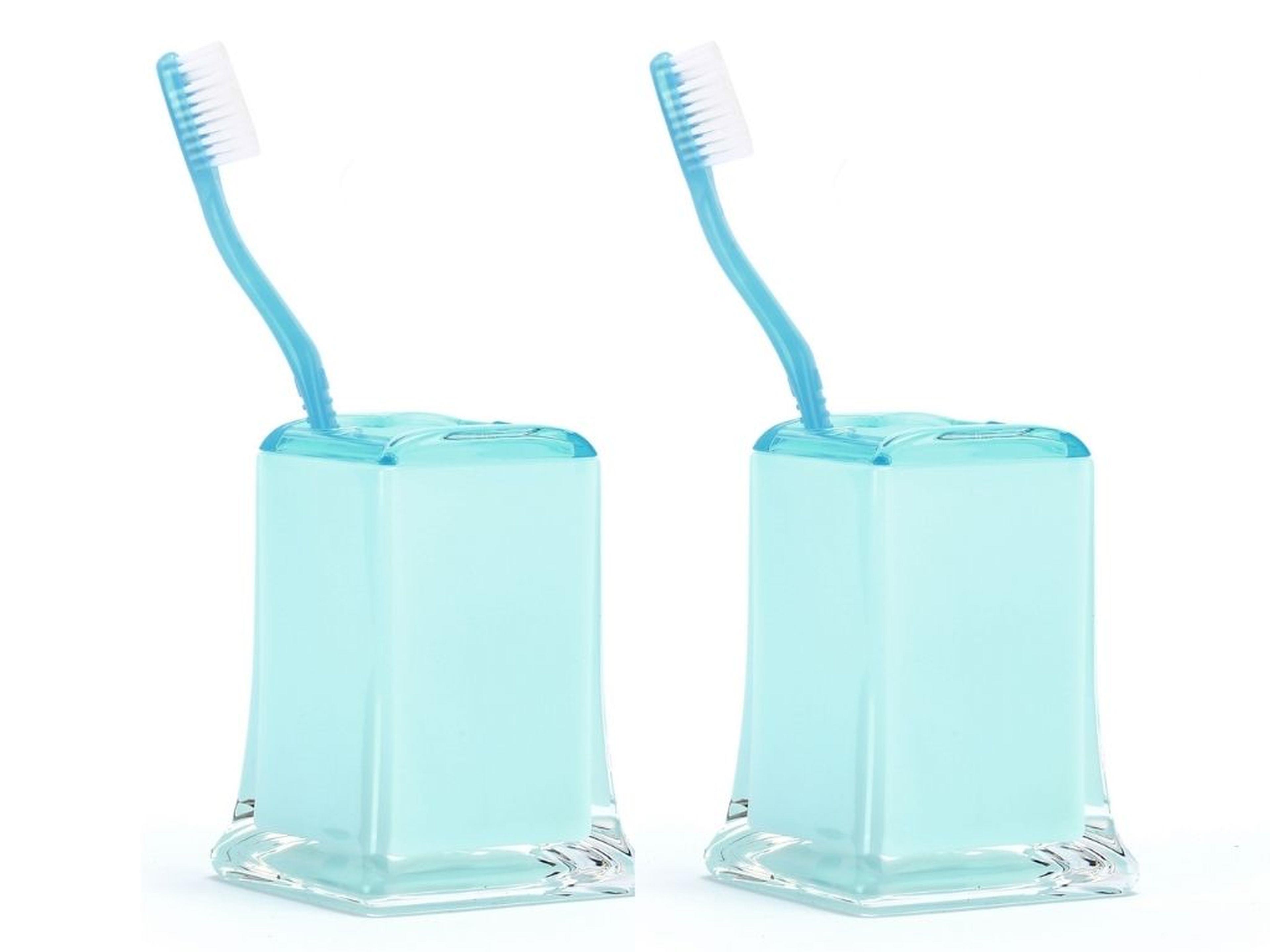 2 Adet Diş Fırçalık Buz Mavisi Akrilik 6X6X11Cm Banyo Seti  