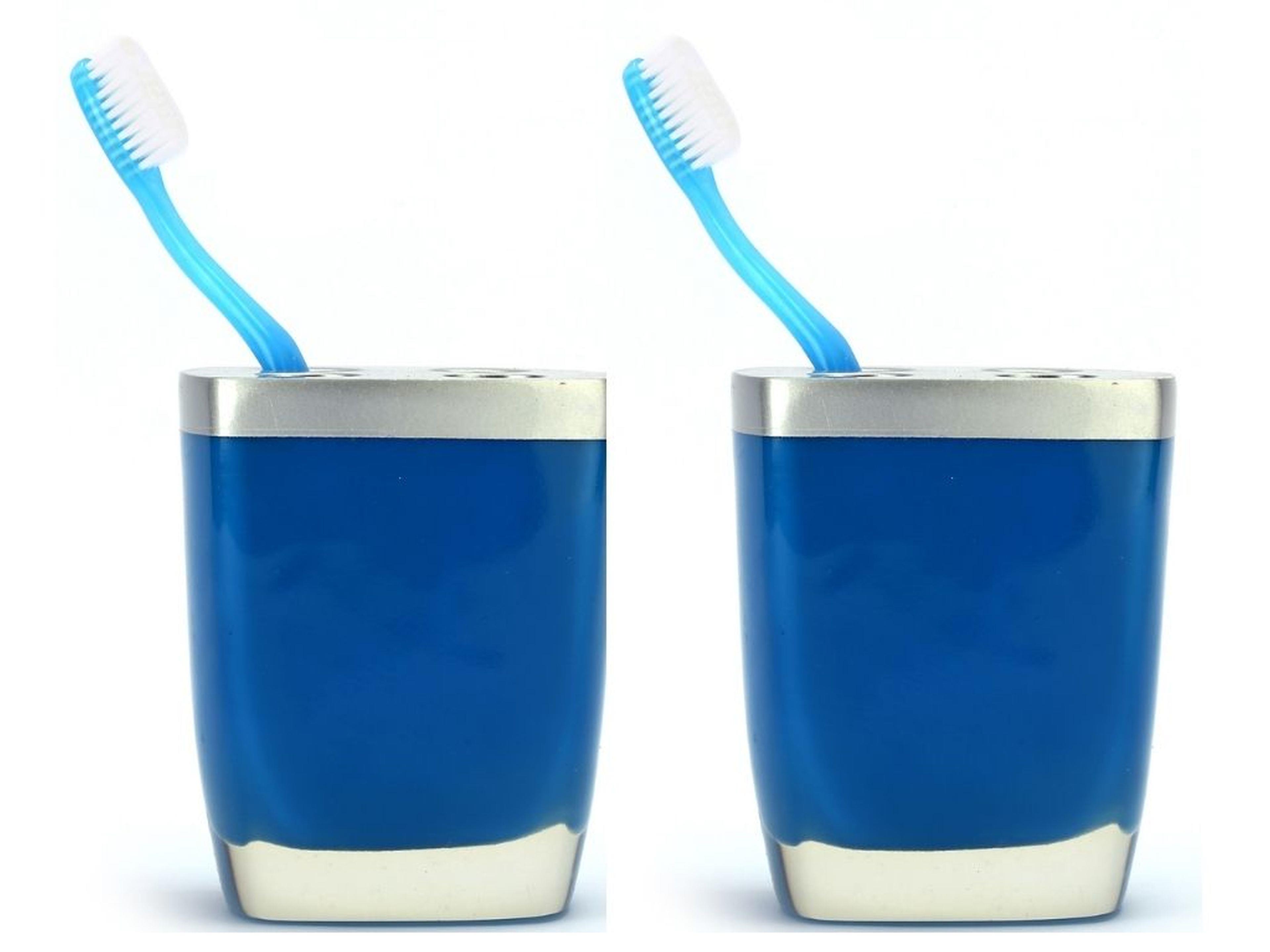 2 Adet Diş Fırçalık Gri Mavi Poliresin 8X4X11Cm Banyo Seti  