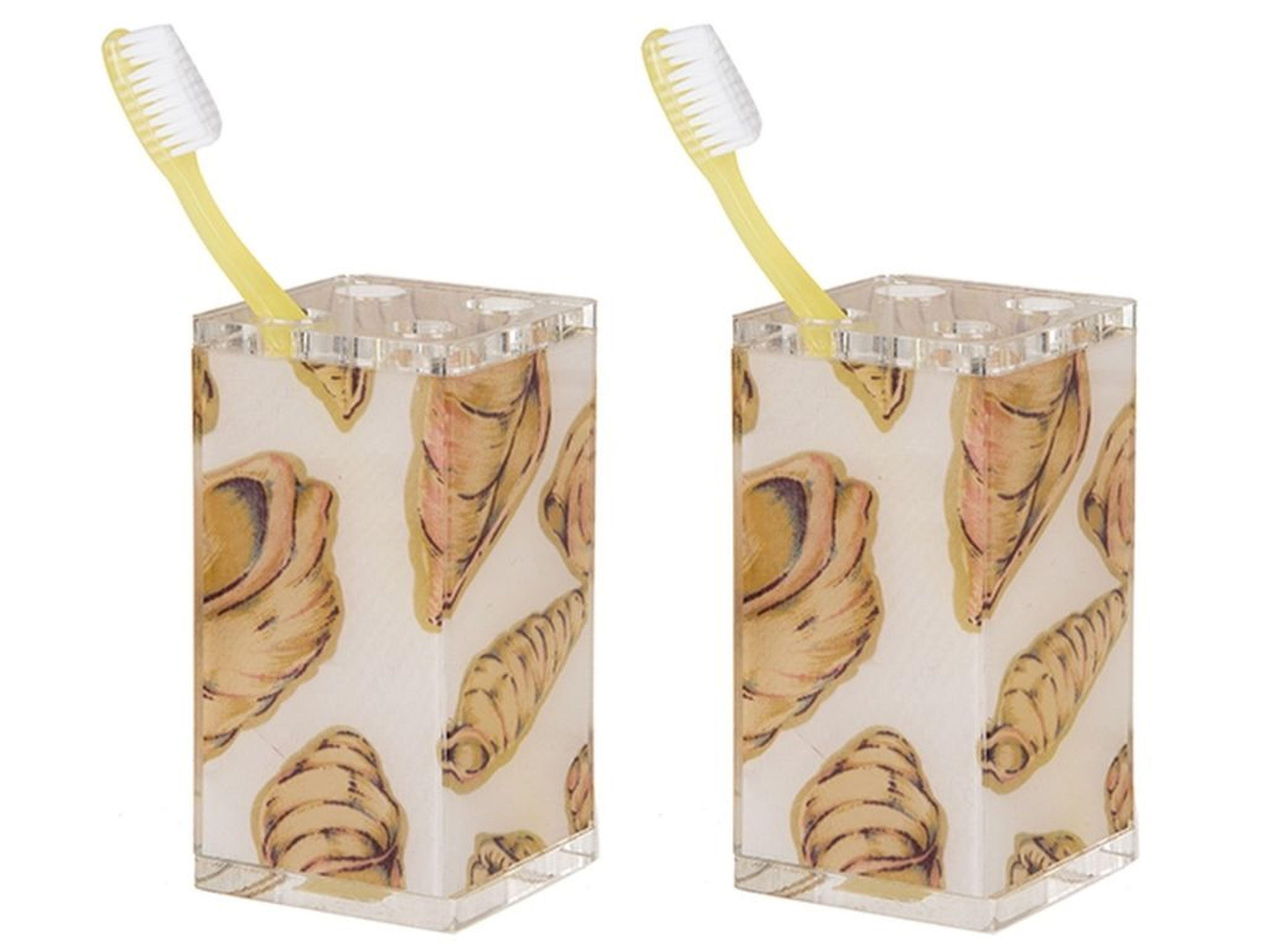 2 Adet Diş Fırçalık İstiridye Akrilik  6X6X12Cm Banyo Seti  