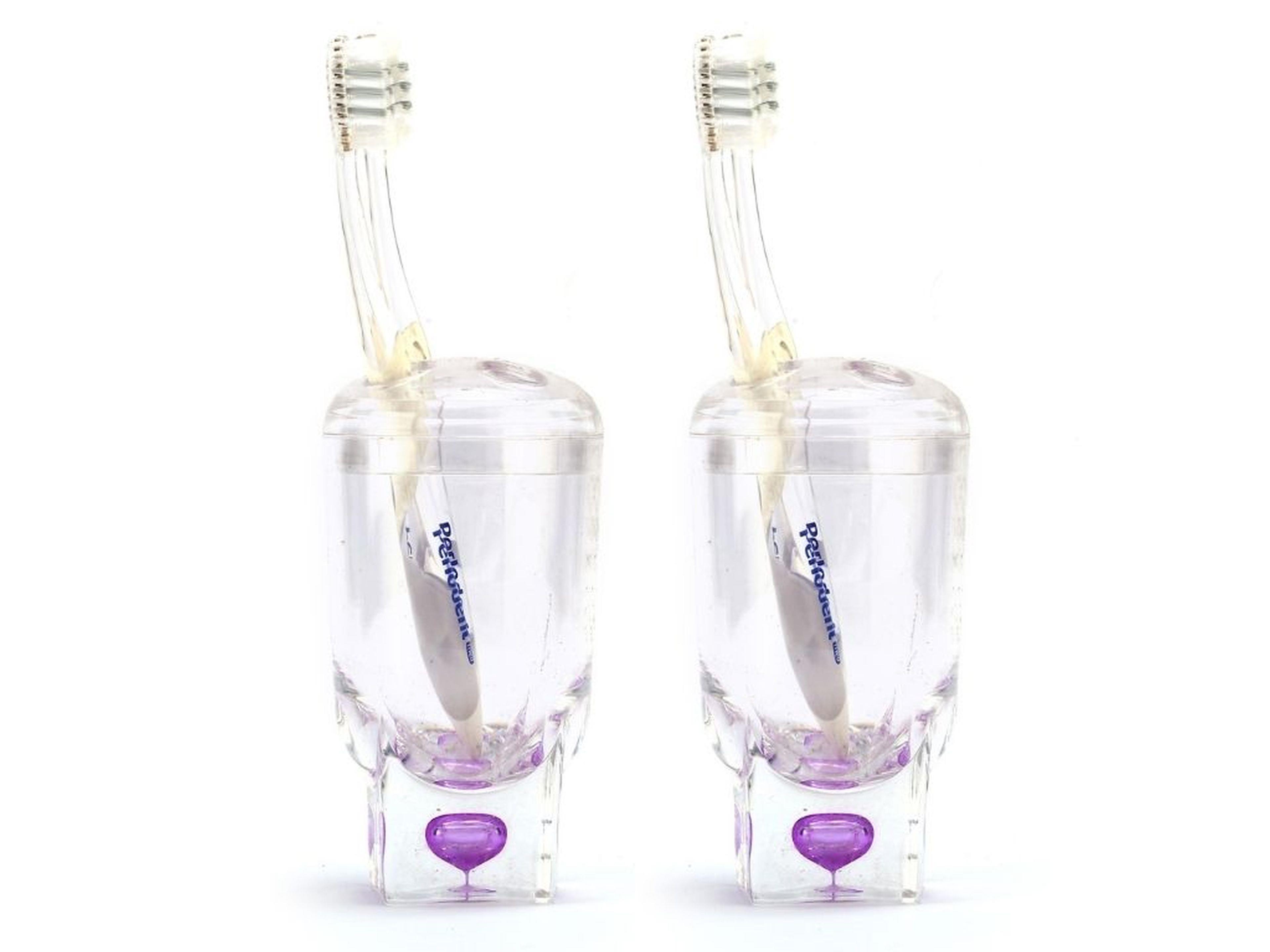 2 Adet Diş Fırçalık Mor Damlalı Akrilik 7X7X14Cm Banyo Seti  