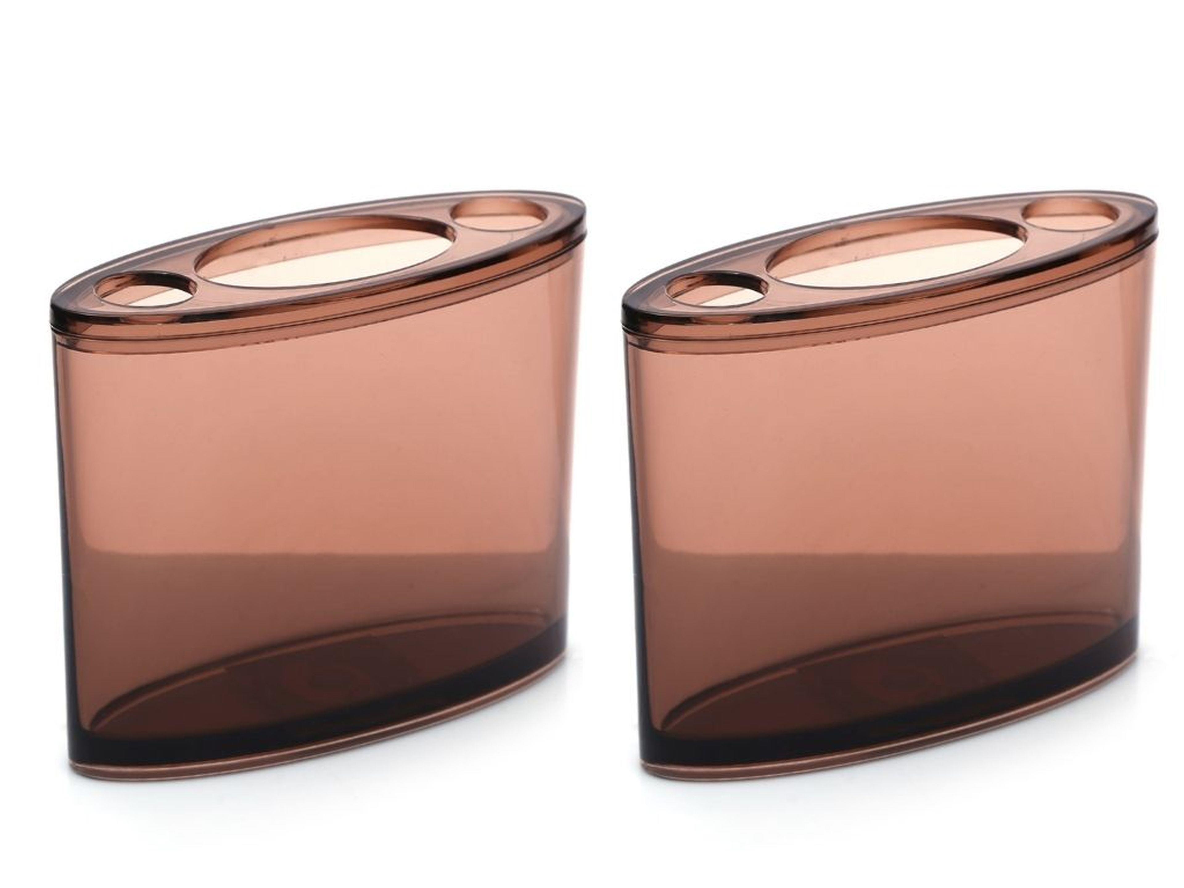 2 Adet Diş Fırçalık Oval Kahverengi Akrilik 13X5X10Cm Banyo Seti  