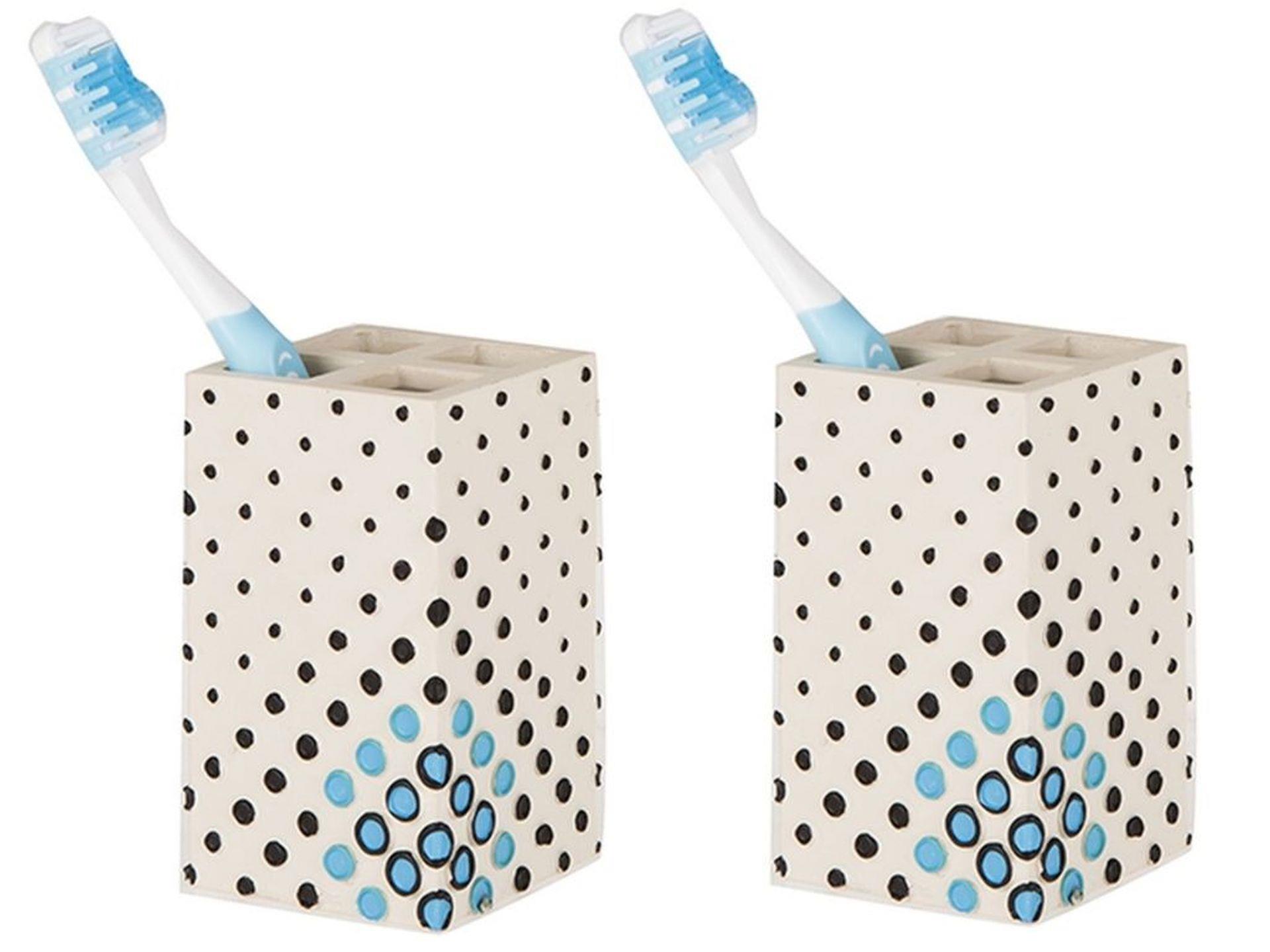 2 Adet Diş Fırçalık Puanlı Poliresin 6X6X10Cm Banyo Seti  