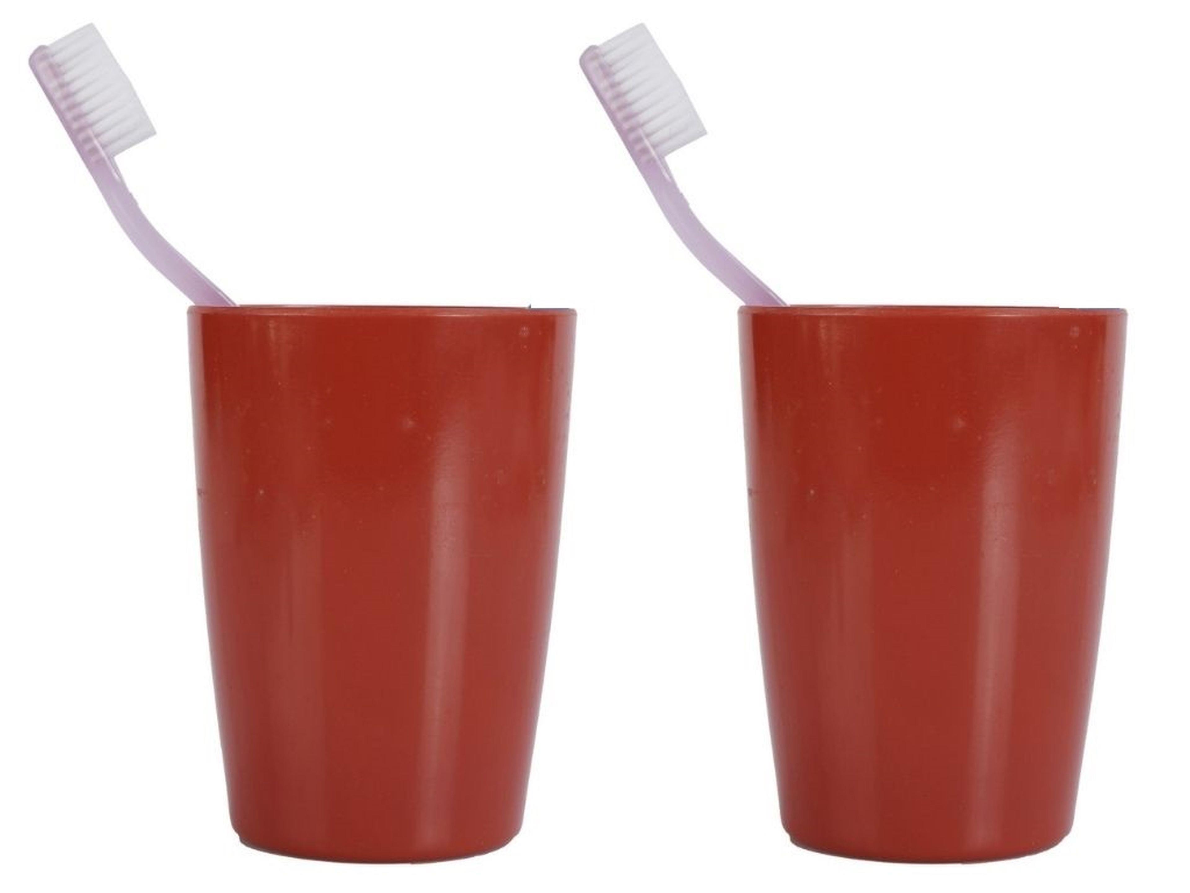 2 Adet Diş Fırçalık Ve  Macun Kabi Kırmızı Melamin 8X8X11Cm 400Ml Banyo Seti  