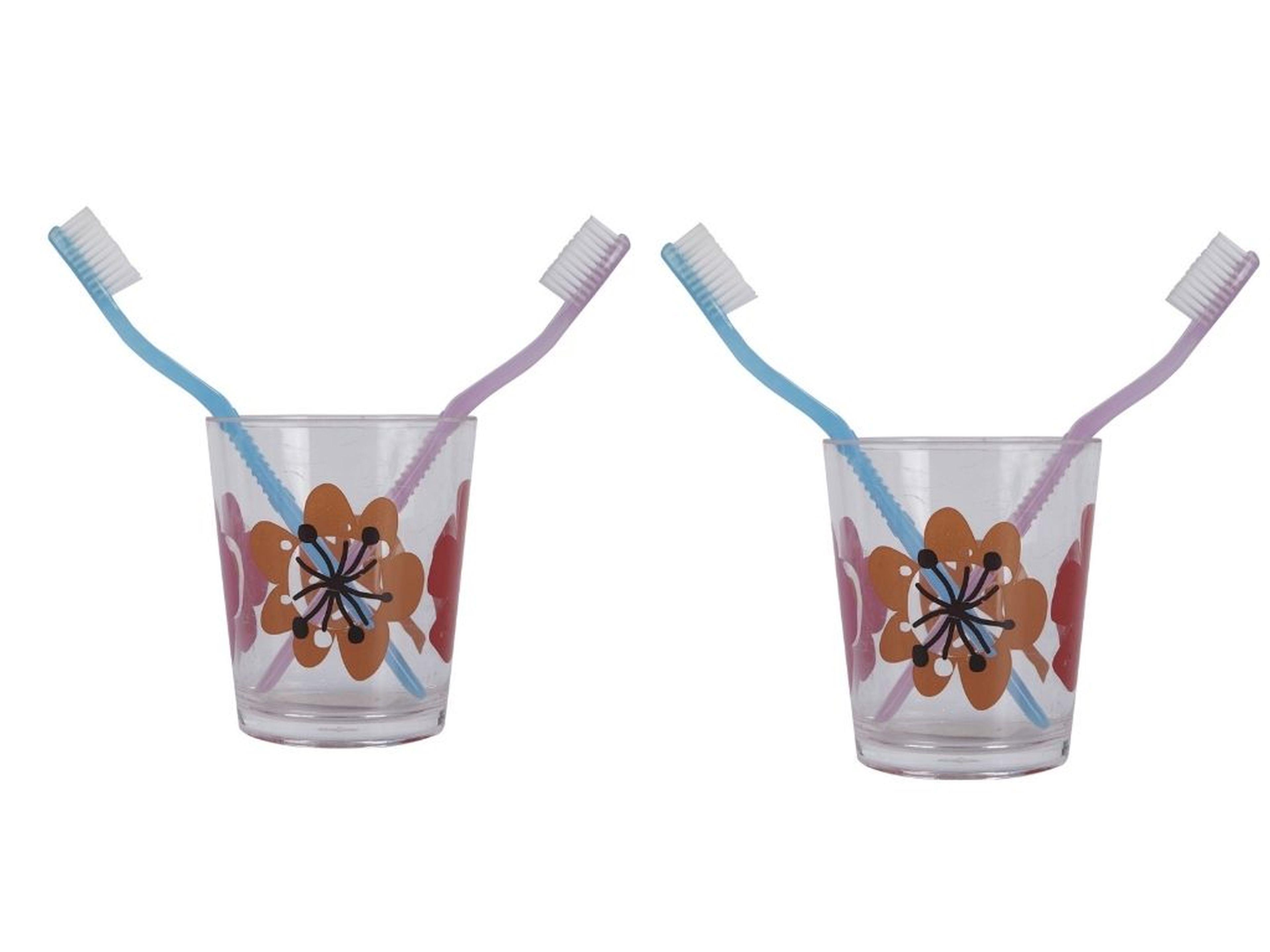 2 Adet Diş Fırçalık Ve Macun Kabı Kırmızı Papatya Akrilik 8X8X9Cm  Banyo Seti  