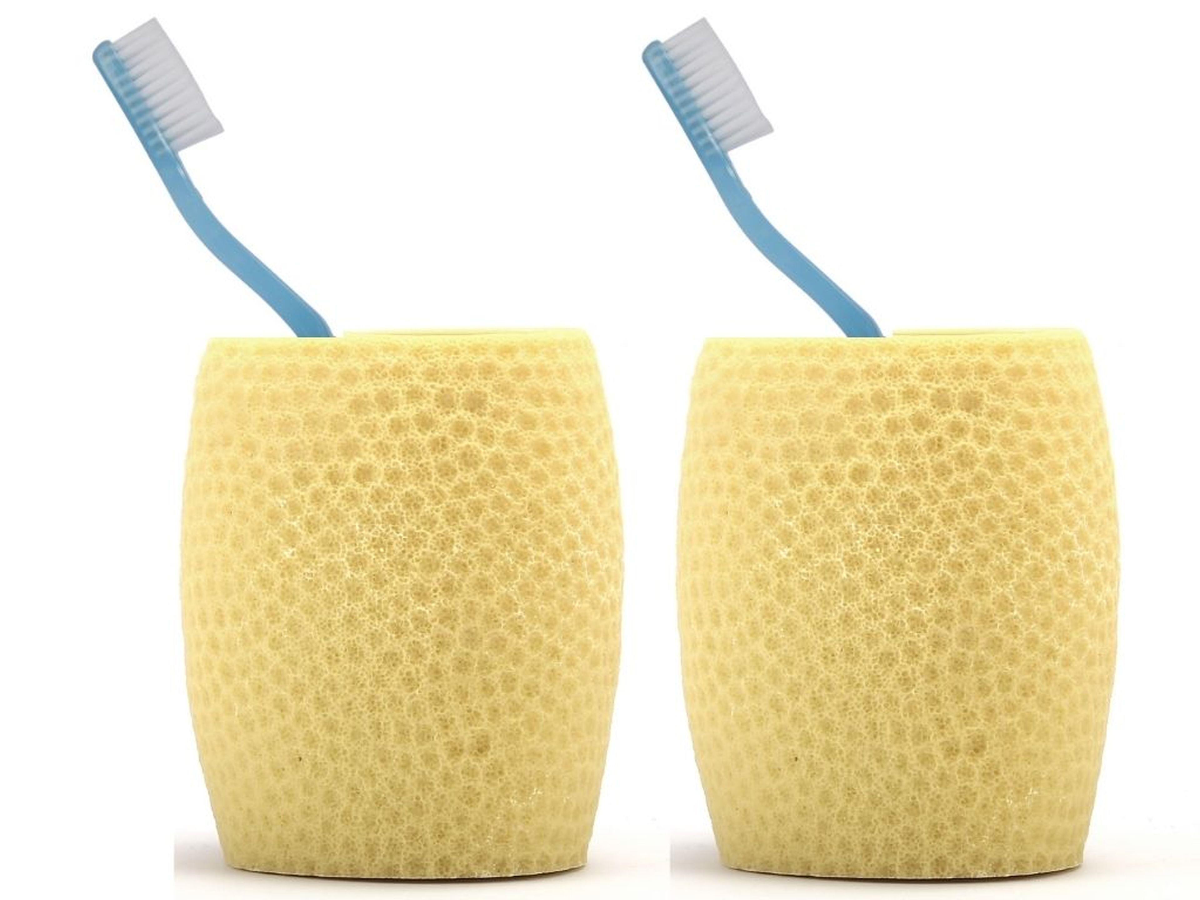 2 Adet Diş Fırçalık,Macunluk Sarı Petek Desenli Poliresin 8X8X10Cm 400Ml Banyo Seti  