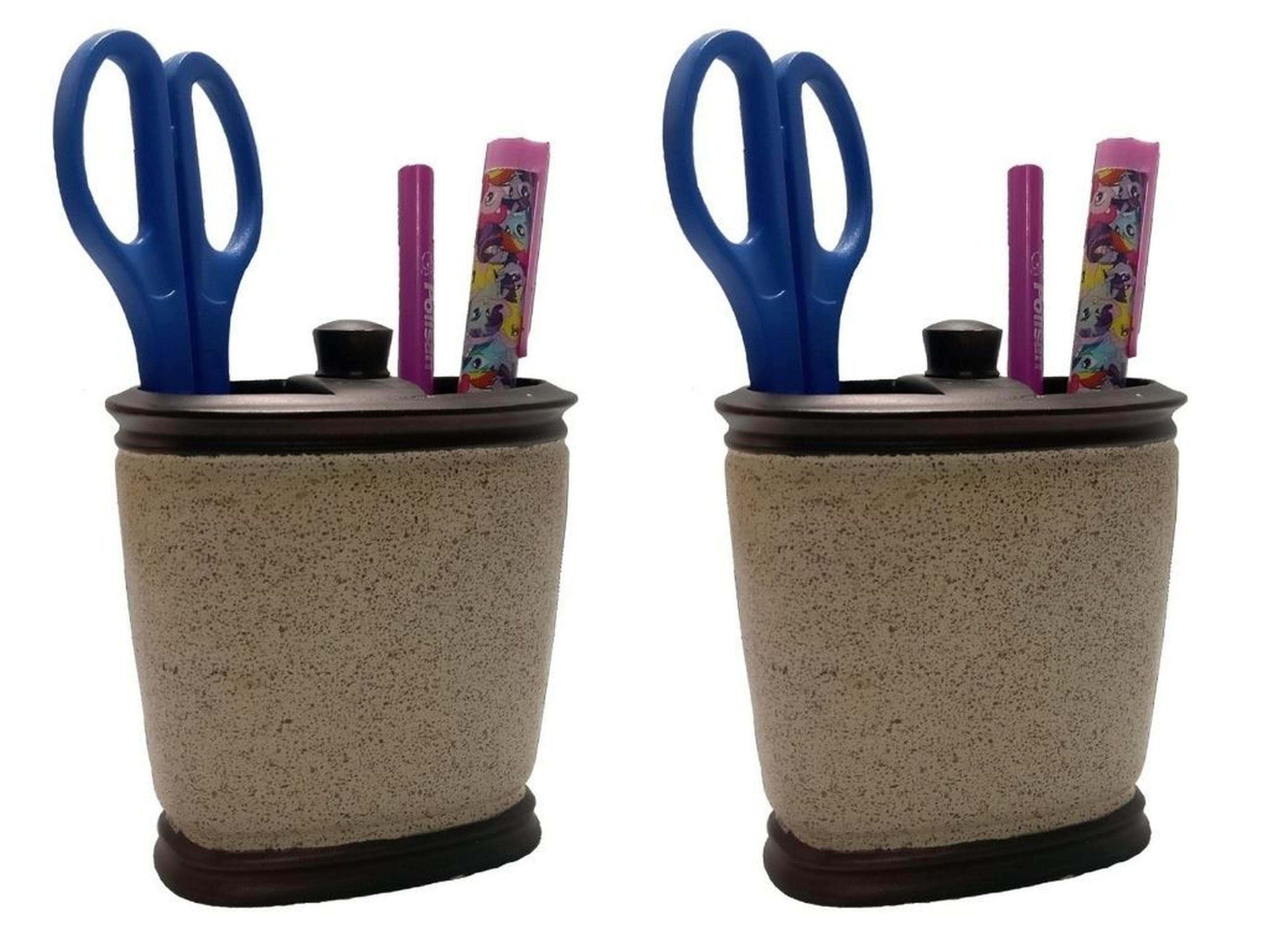 2 Adet Kalemlik Bronz Kumlu Poliresin Ofis Gereci  10X12X5Cm