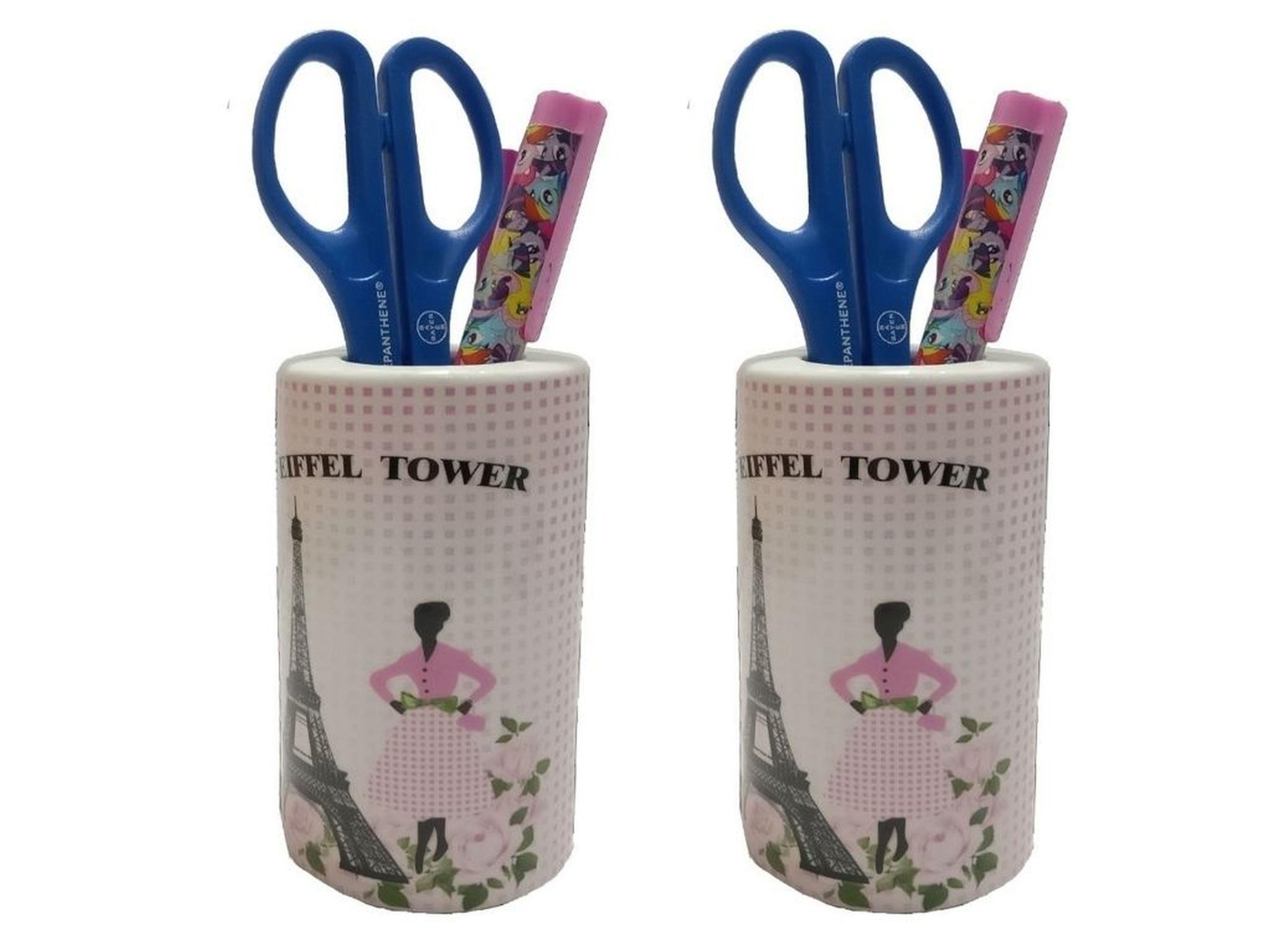 2 Adet Kalemlik Eyfel Kulesi Model Seramik Ofis Gereci  7X7X11Cm