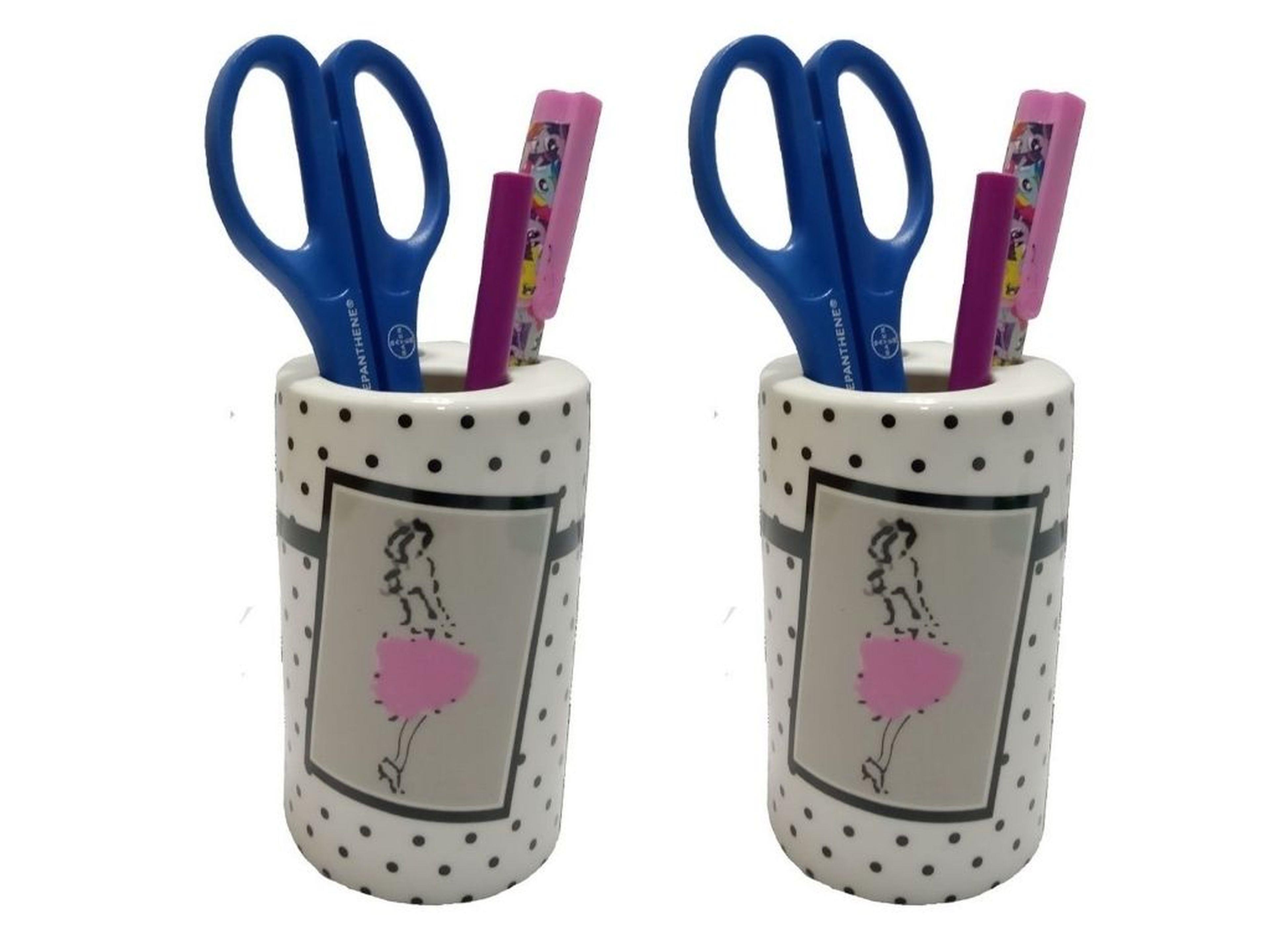 2 Adet Kalemlik Pembe Elbiseli Kadın Model Seramik Ofis Gereci  7X7X11Cm