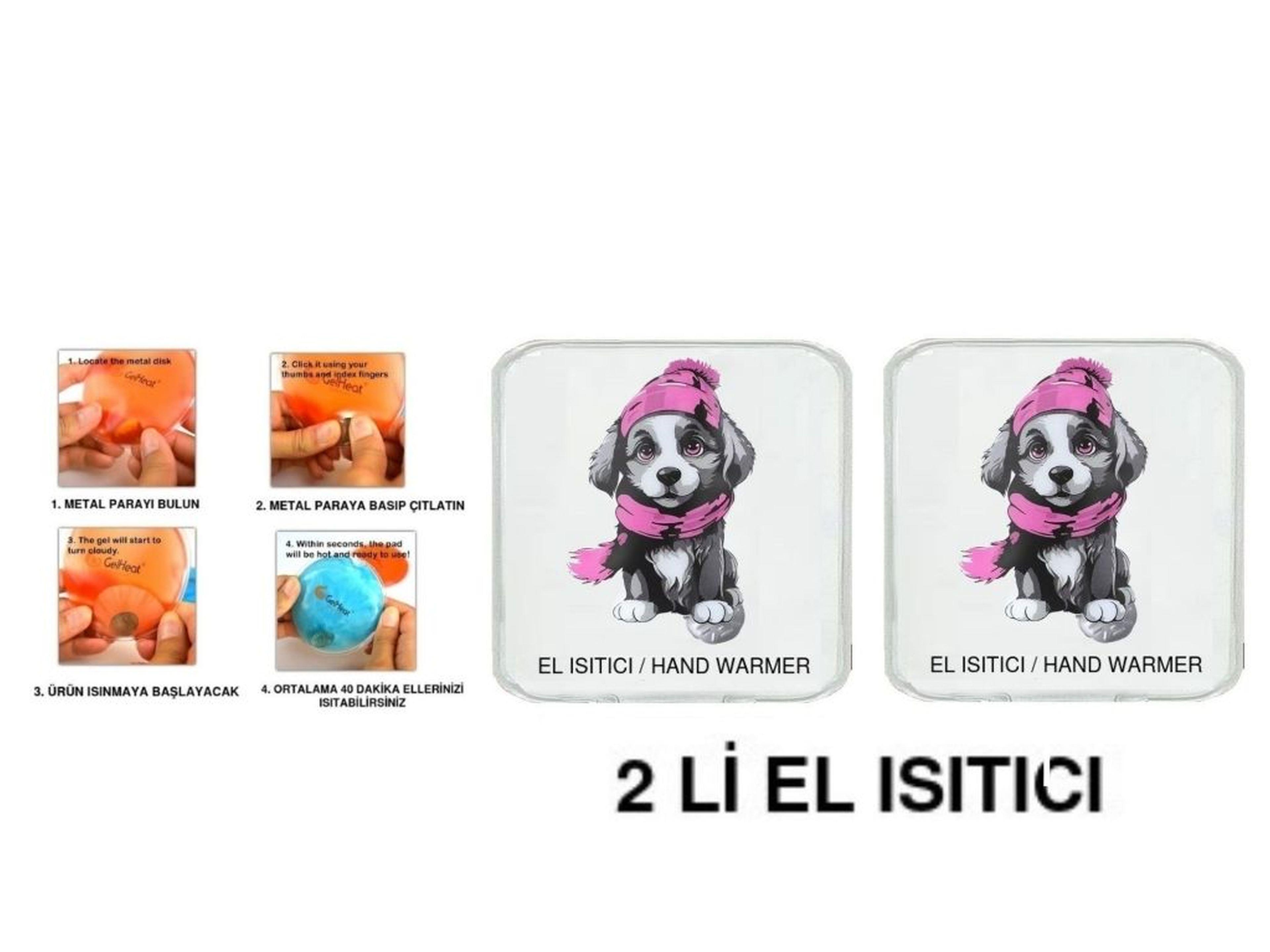 2 Adet Kırmızı Bereli Köpek Cep Sobası,El Isıtıcı,Sıcak Su Torbası Pvc  10X9,5Cm