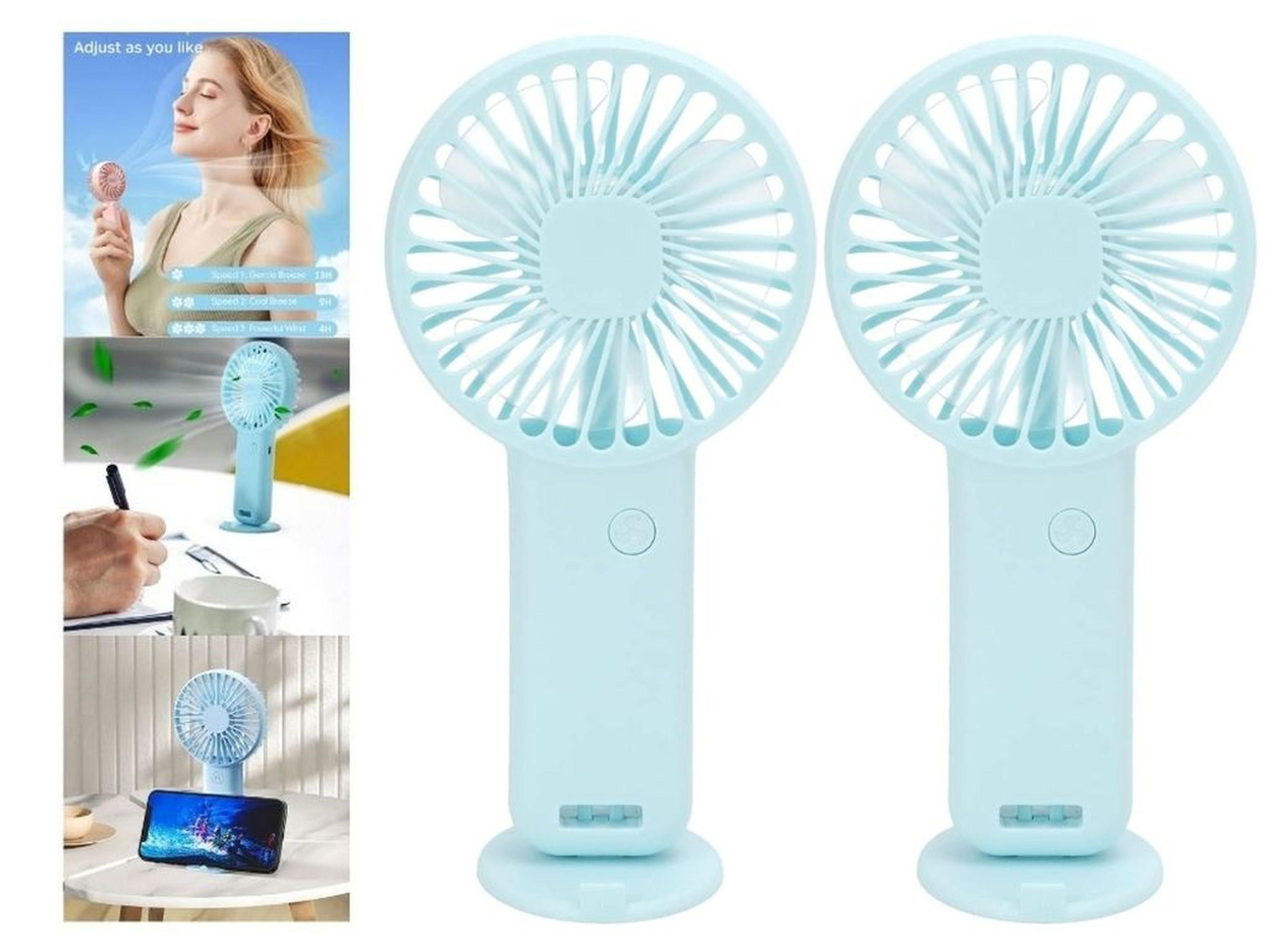 2 Adet Mini Fan,Telefon Tutucu,Portatif El Vantilatörü Mavi  9,3X19Cm Usb Şarjlı El Fanı