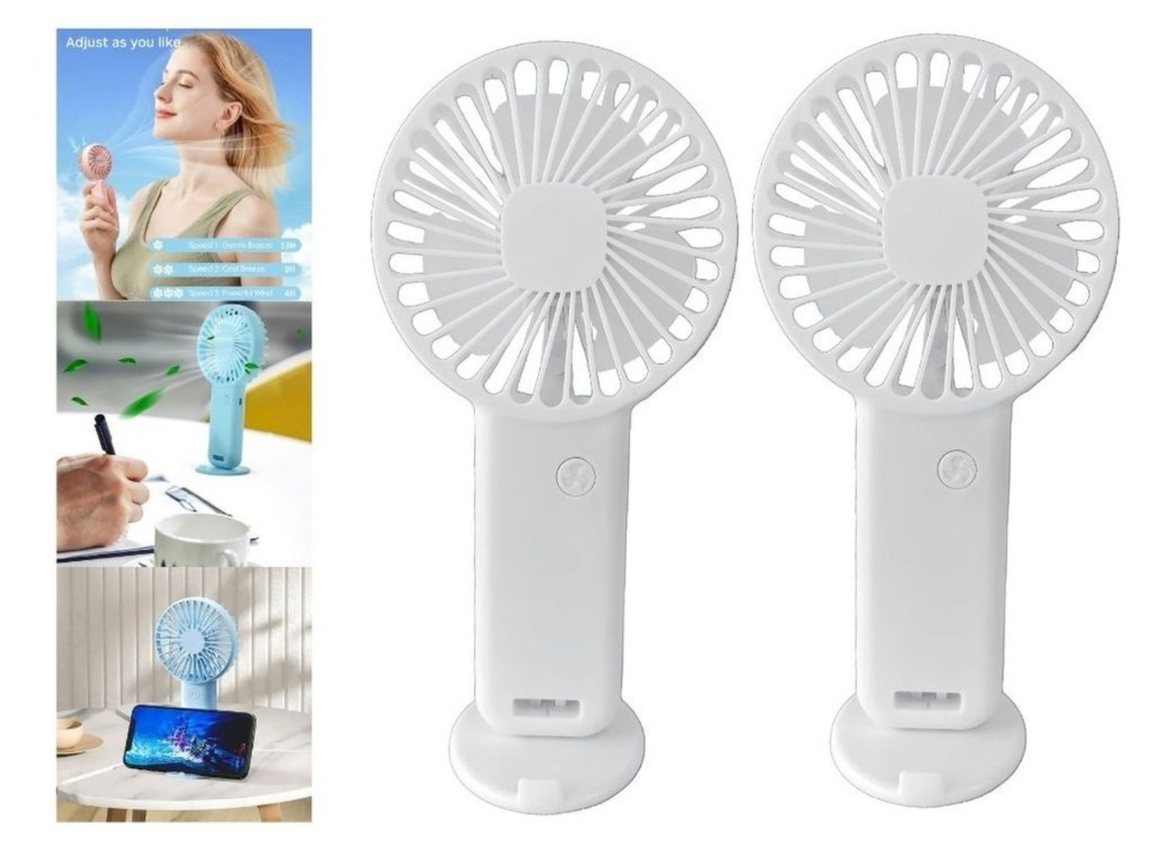 2 Adet Mini Fan,Telefon Tutucu,Portatif El Vantilatörü Beyaz  9,3X19Cm Usb Şarjlı El Fanı