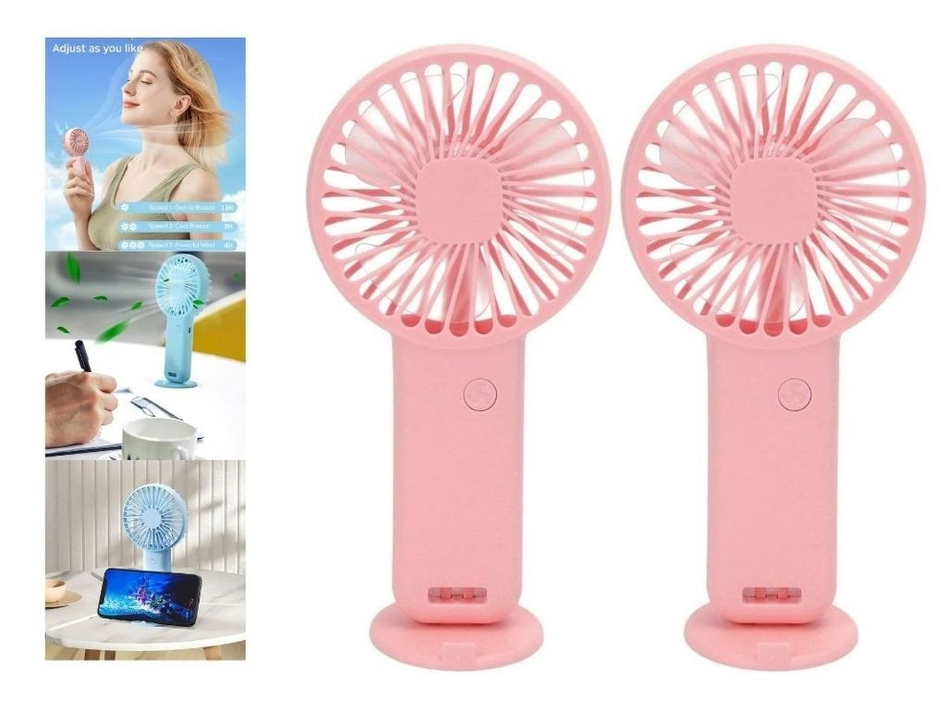 2 Adet Mini Fan,Telefon Tutucu,Portatif El Vantilatörü Pembe  9,3X19Cm Usb Şarjlı El Fanı