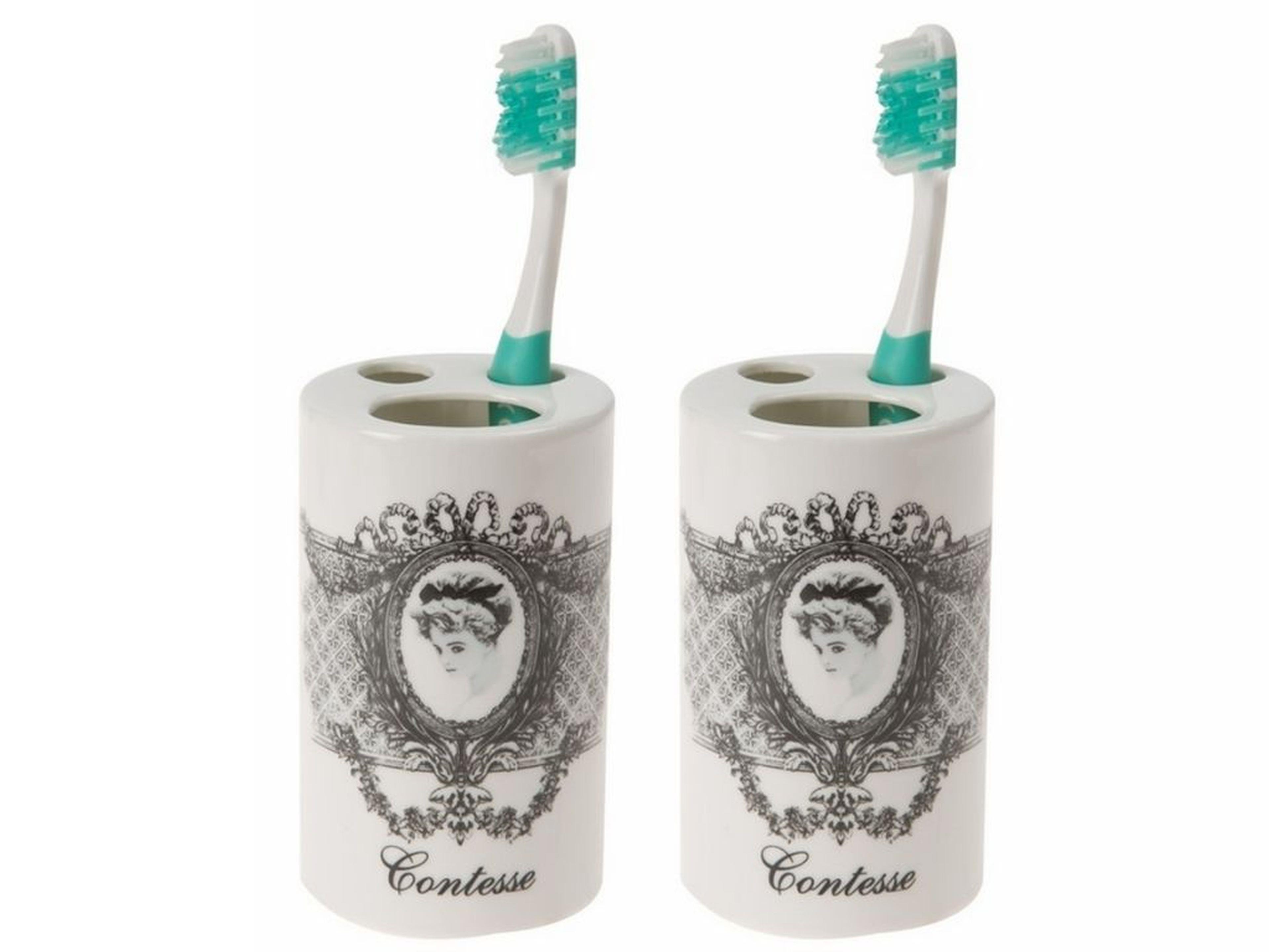 2 Adet Seramik Diş Fırçalık Kraliçe Model 7X7X11Cm Banyo Seti  