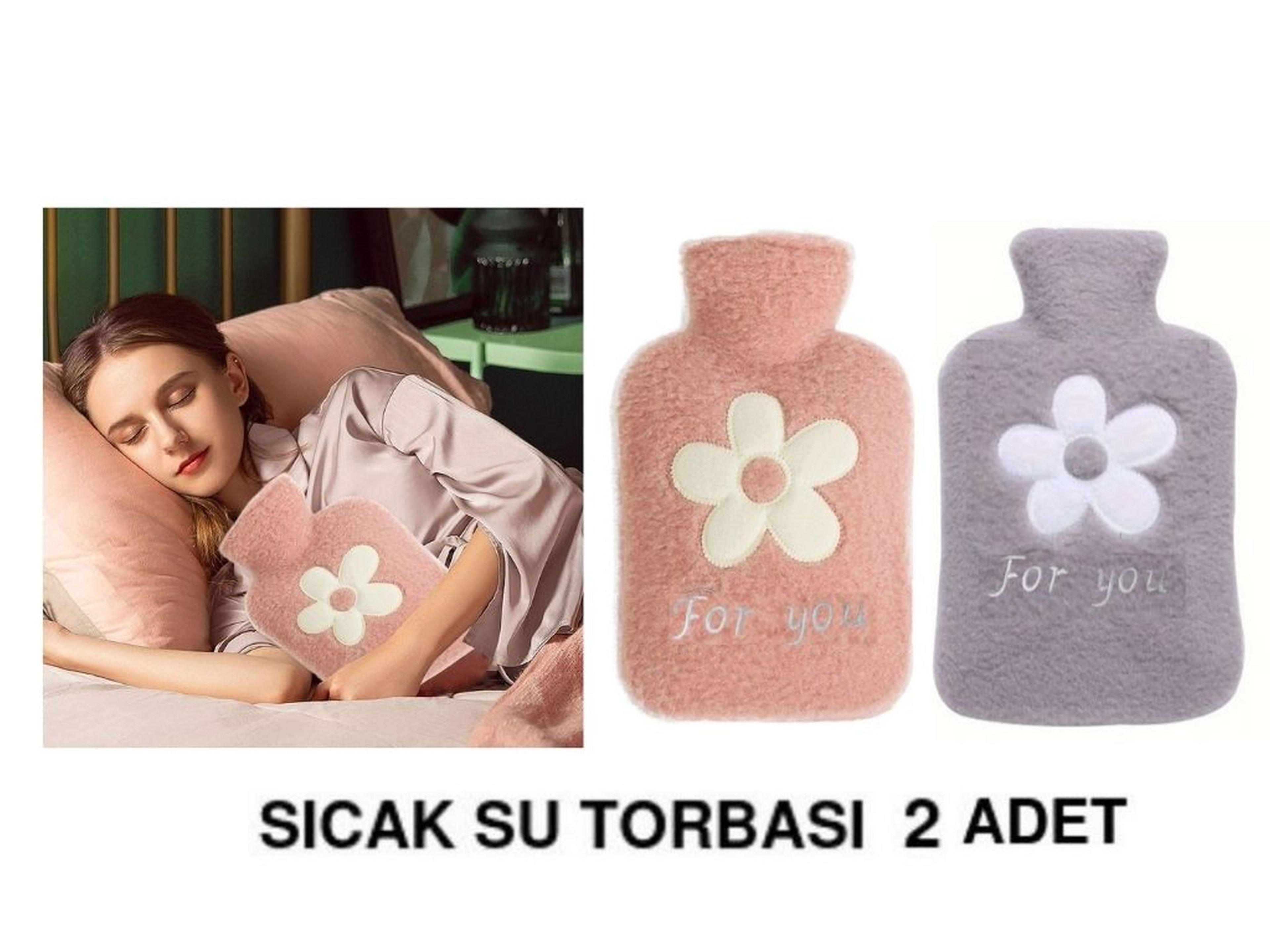 2 Adet Sıcak Su Torbası Peluş Papatya Desenli 21X13,5X2Cm 500 Ml