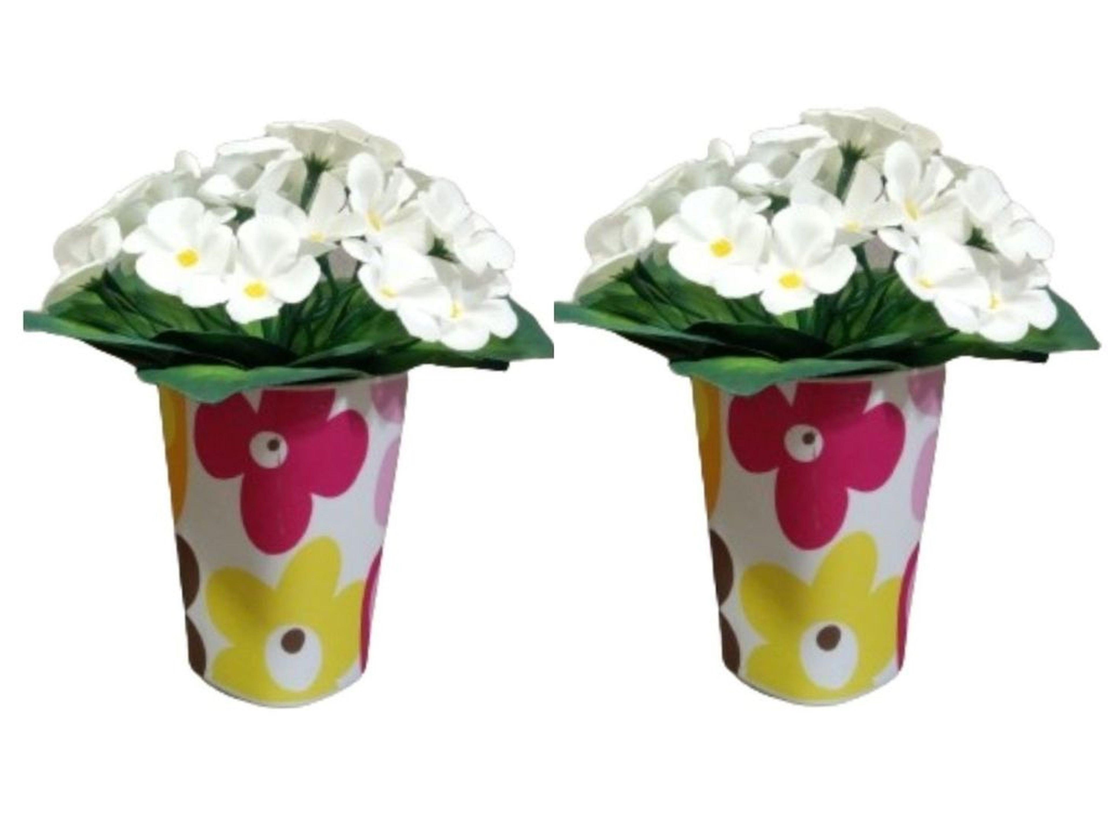 2 Adet Vazo Dahil,Vazoda Çiçek,Beyaz Yapay Çiçek,Vazo Dekoratif Kırmızı Papatya  7X7X16Cm 