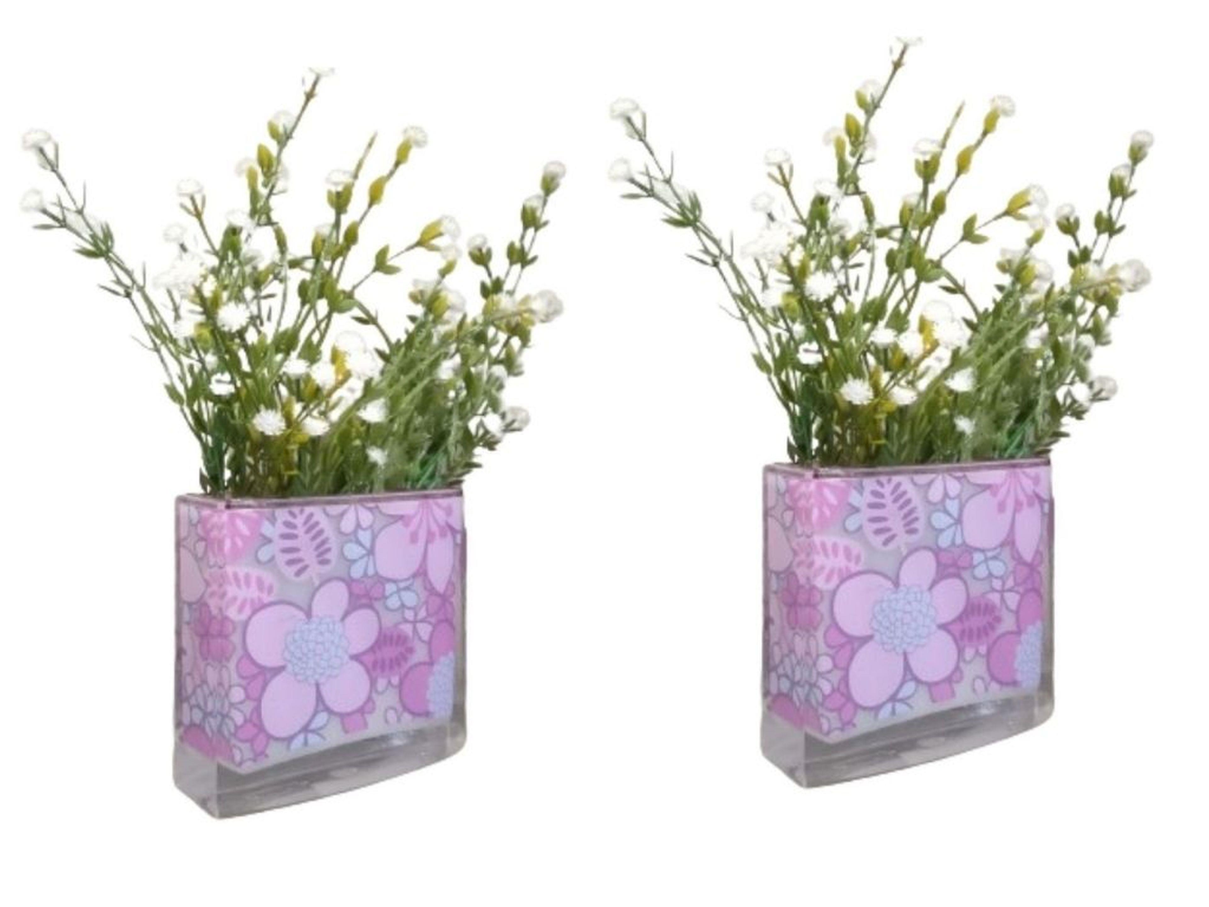 2 Adet Vazo Dahil,Vazoda Çiçek,Beyaz Yapay Çiçek,Vazo Dekoratif Pembe Çiçekli  10X15X3Cm  