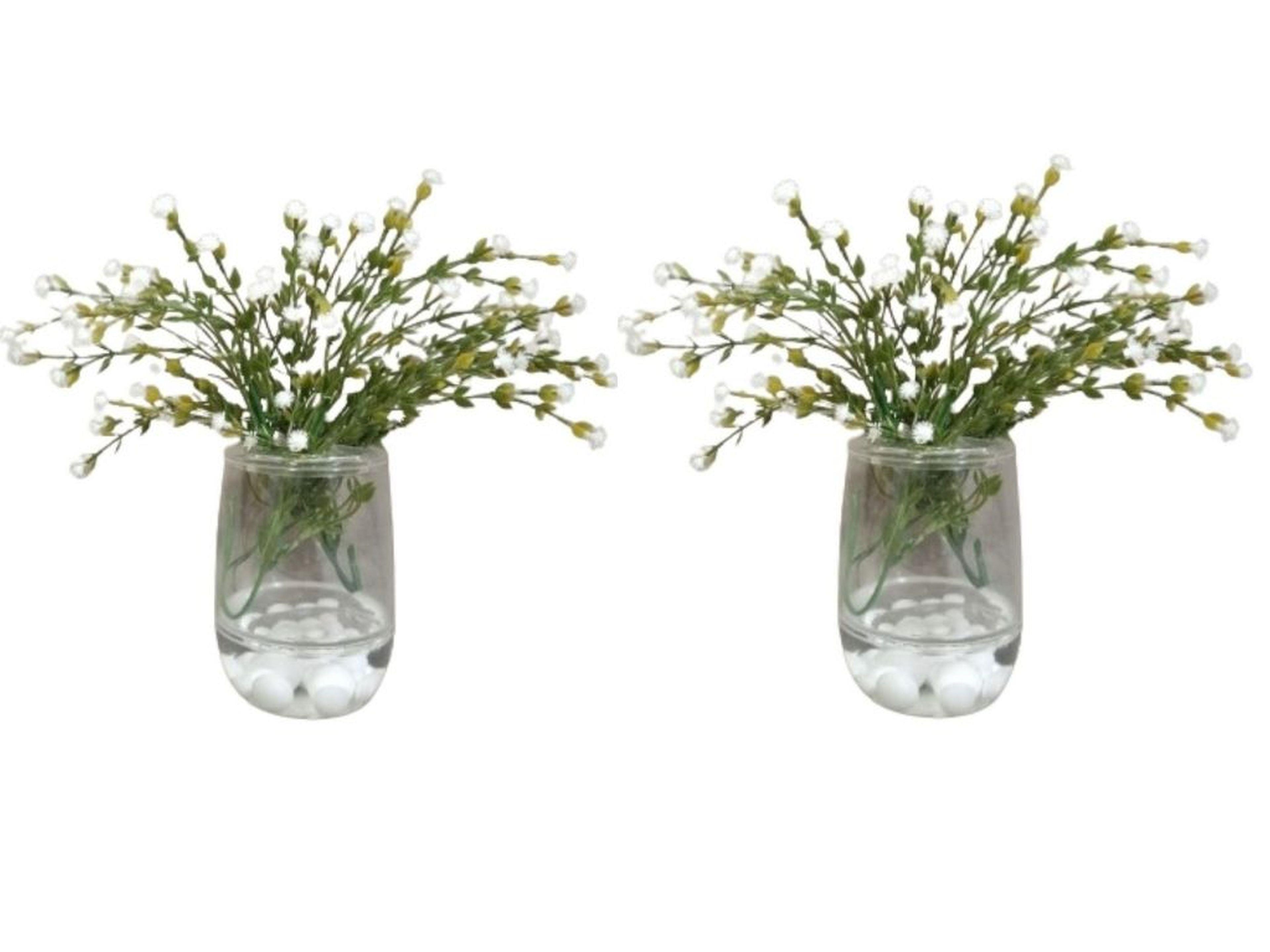 2 Adet Vazo Dahil,Vazoda Çiçek,Beyaz Yapay Çiçek,Vazo Dekoratif Beyaz İncili 8X8X16Cm 