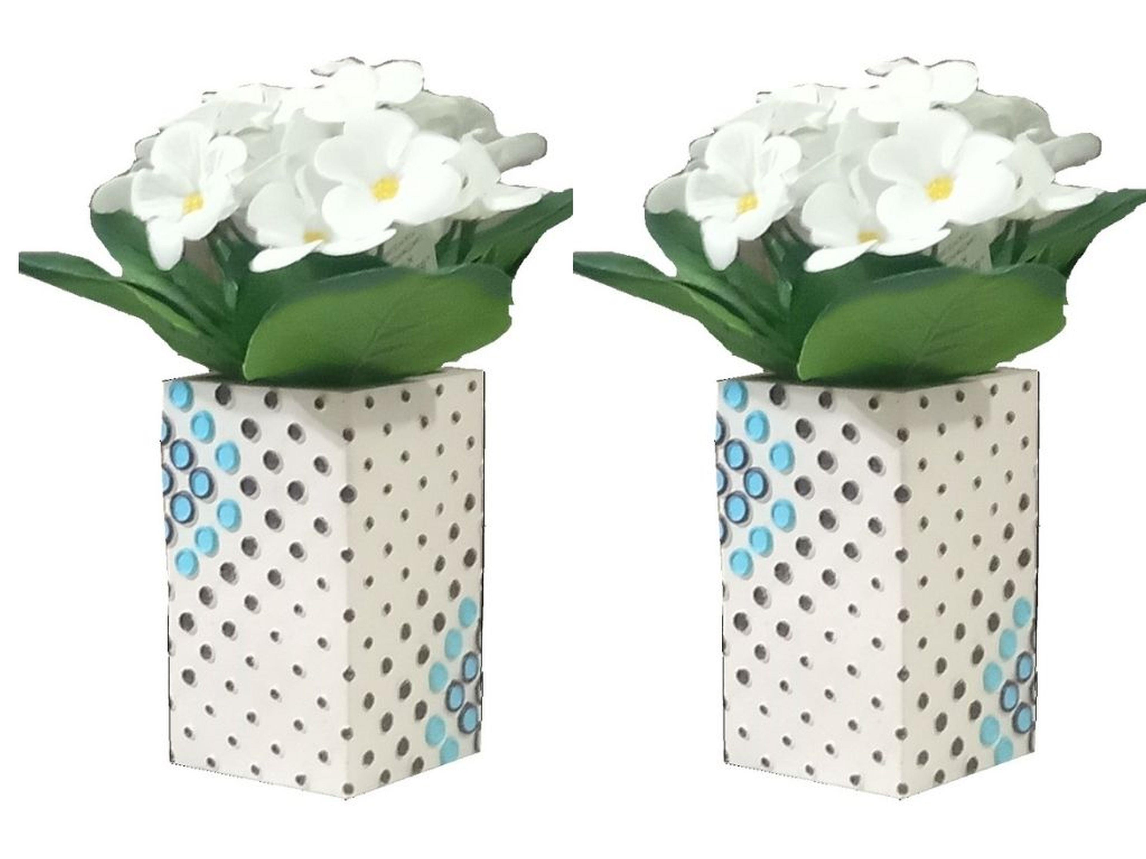 2 Adet Vazo Dahil,Vazoda Çiçek,Beyaz Yapay Çiçek,Vazo Dekoratif  Puanlı Poliresin 6X6X15Cm 