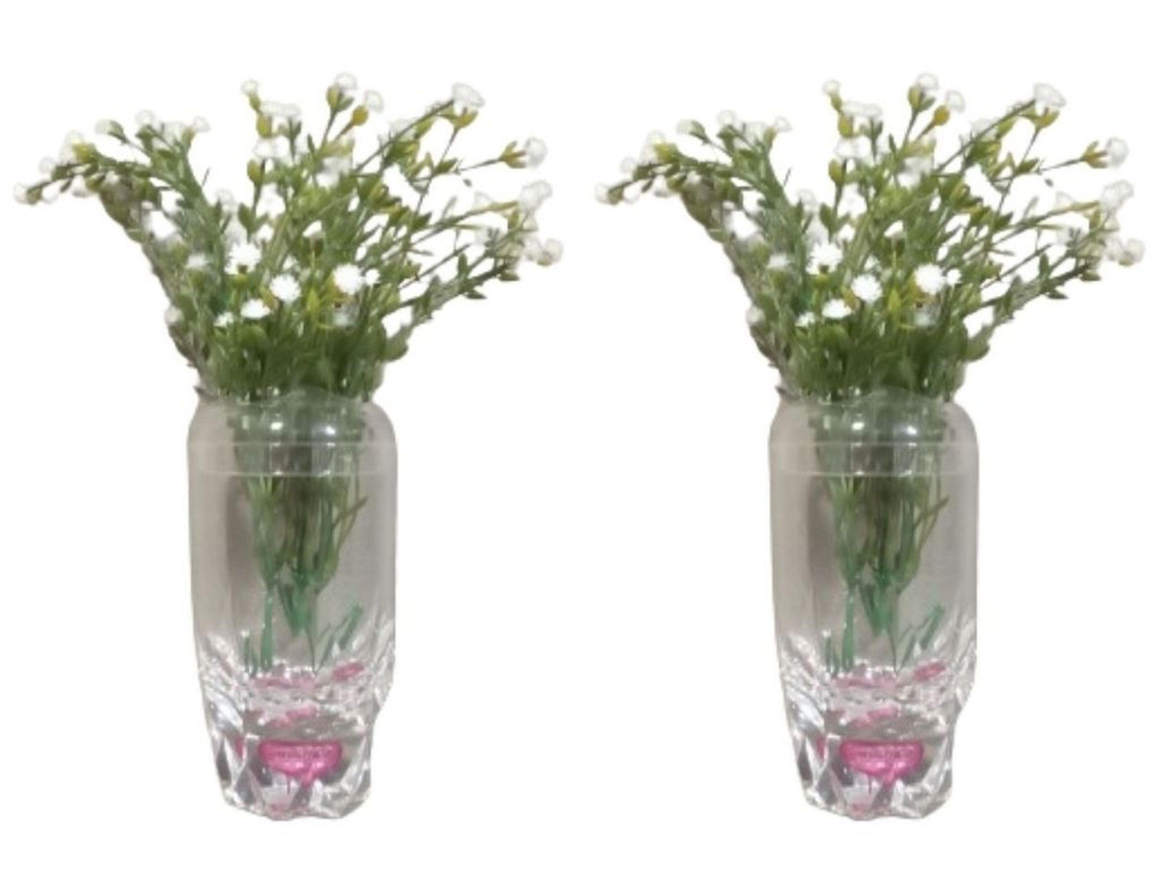 2 Adet Vazo Dahil,Vazoda Çiçek,Beyaz Yapay Çiçek,Vazo Dekoratif Kristal Damlalı 6X6X19Cm 