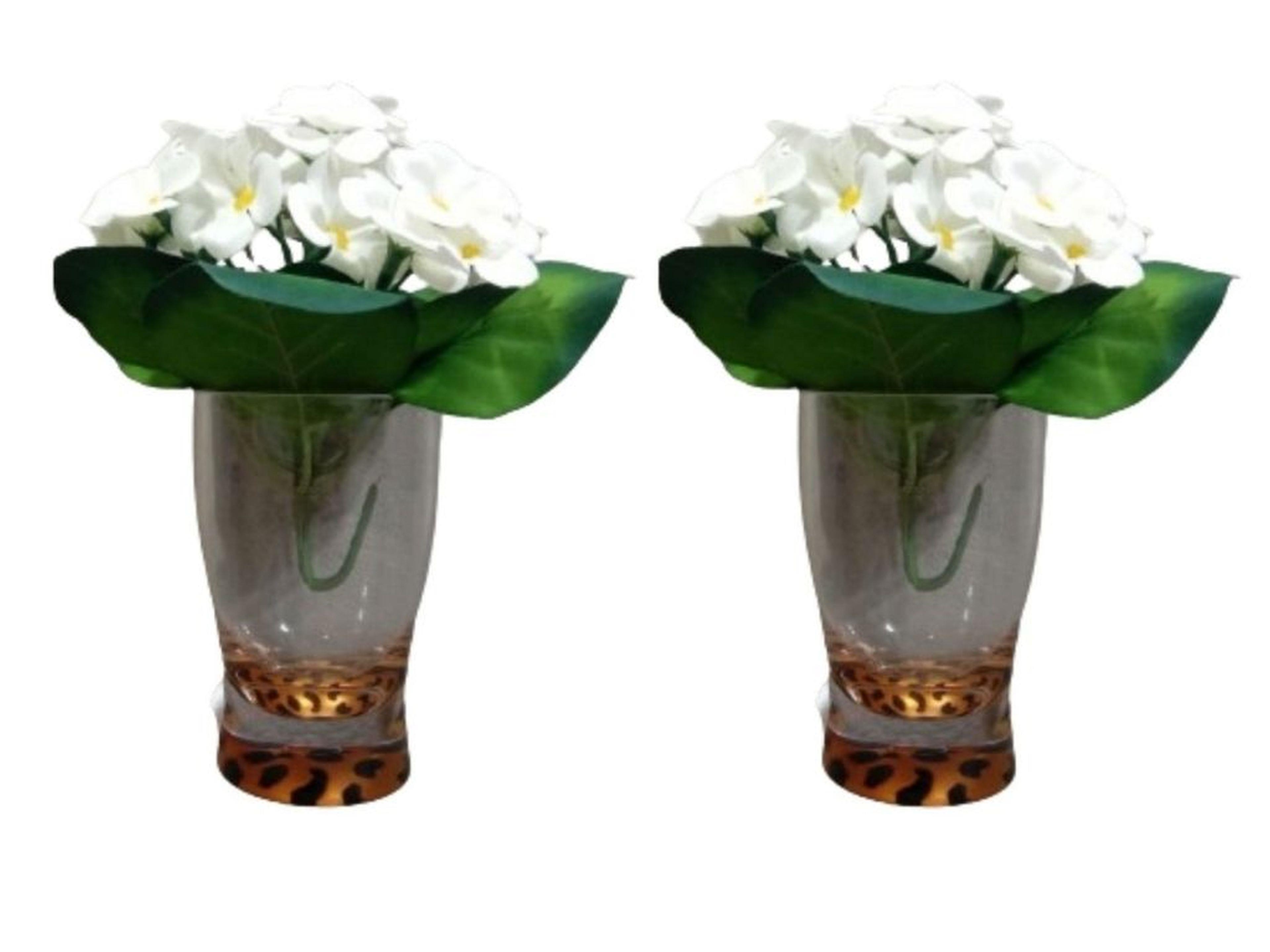 2 Adet Vazo Dahil,Vazoda Çiçek,Beyaz Yapay Çiçek,Vazo Dekoratif Leopar 6X6X16Cm 