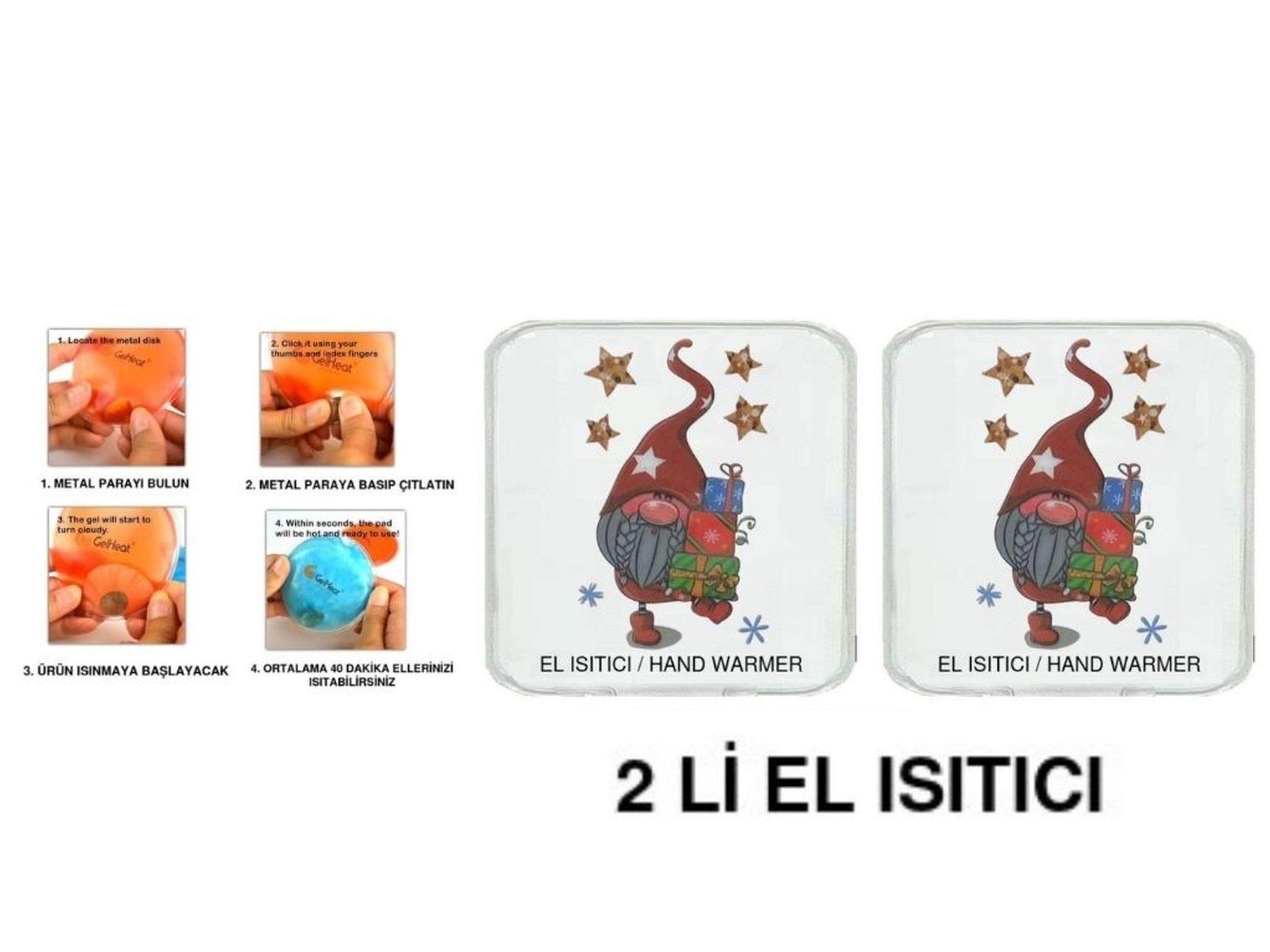 2 Adet Yıldızlı Noel Cücesi Cep Sobası,El Isıtıcı,Sıcak Su Torbası Pvc  10X9,5Cm